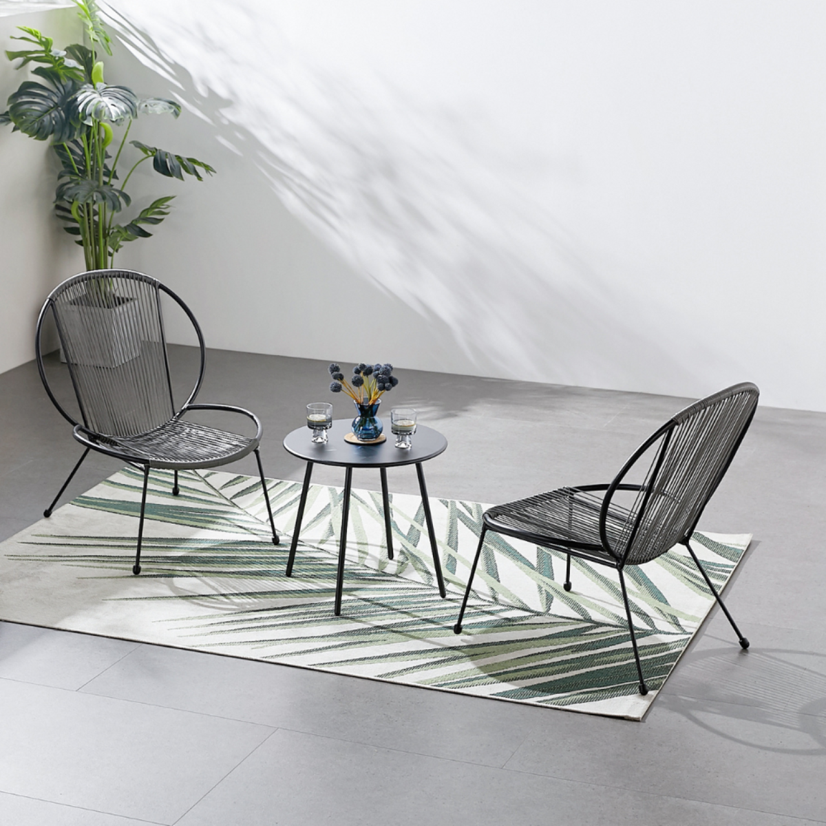 CONCEPT USINE Ensemble de 2 fauteuils + 1 table basse gris foncé RETE