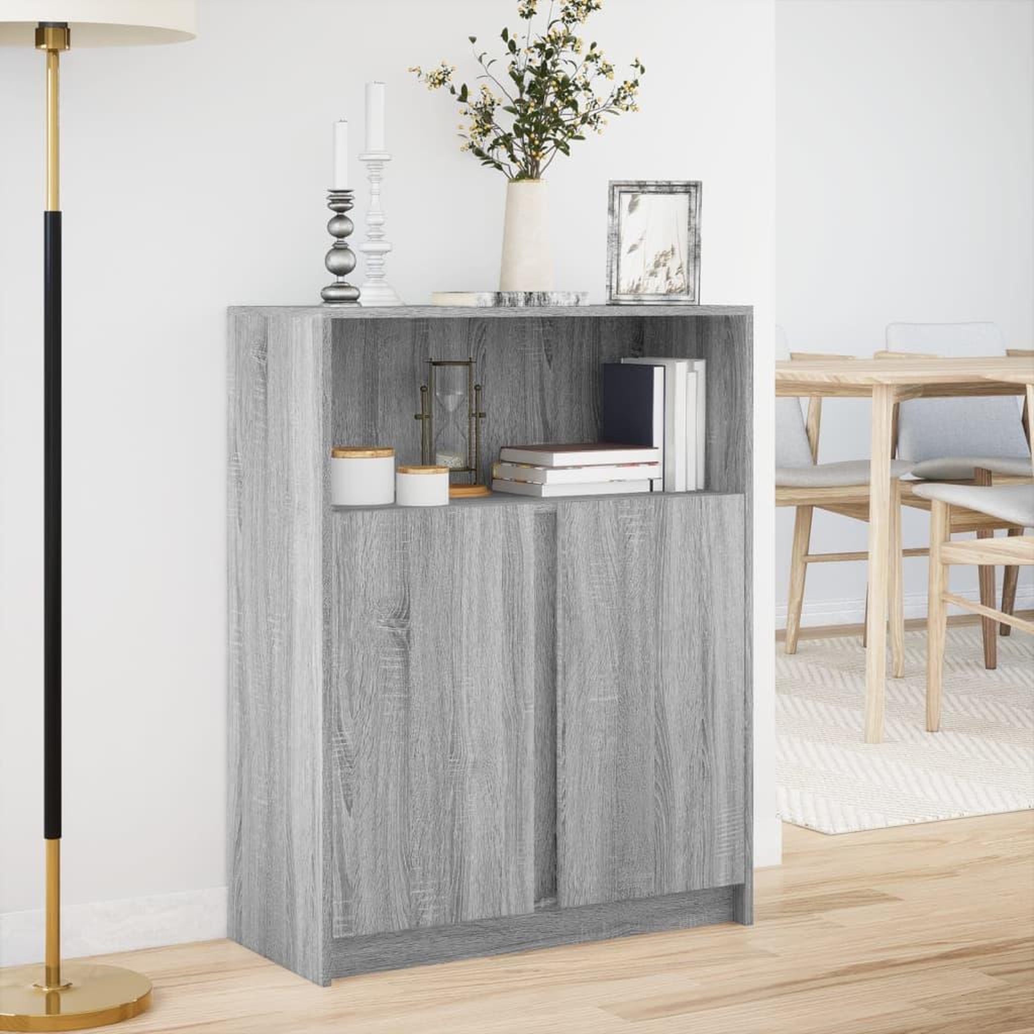 Voir la diapositive 4 : VIDAXL Buffet avec LED sonoma gris 77x34x100 cm bois d'ingenierie