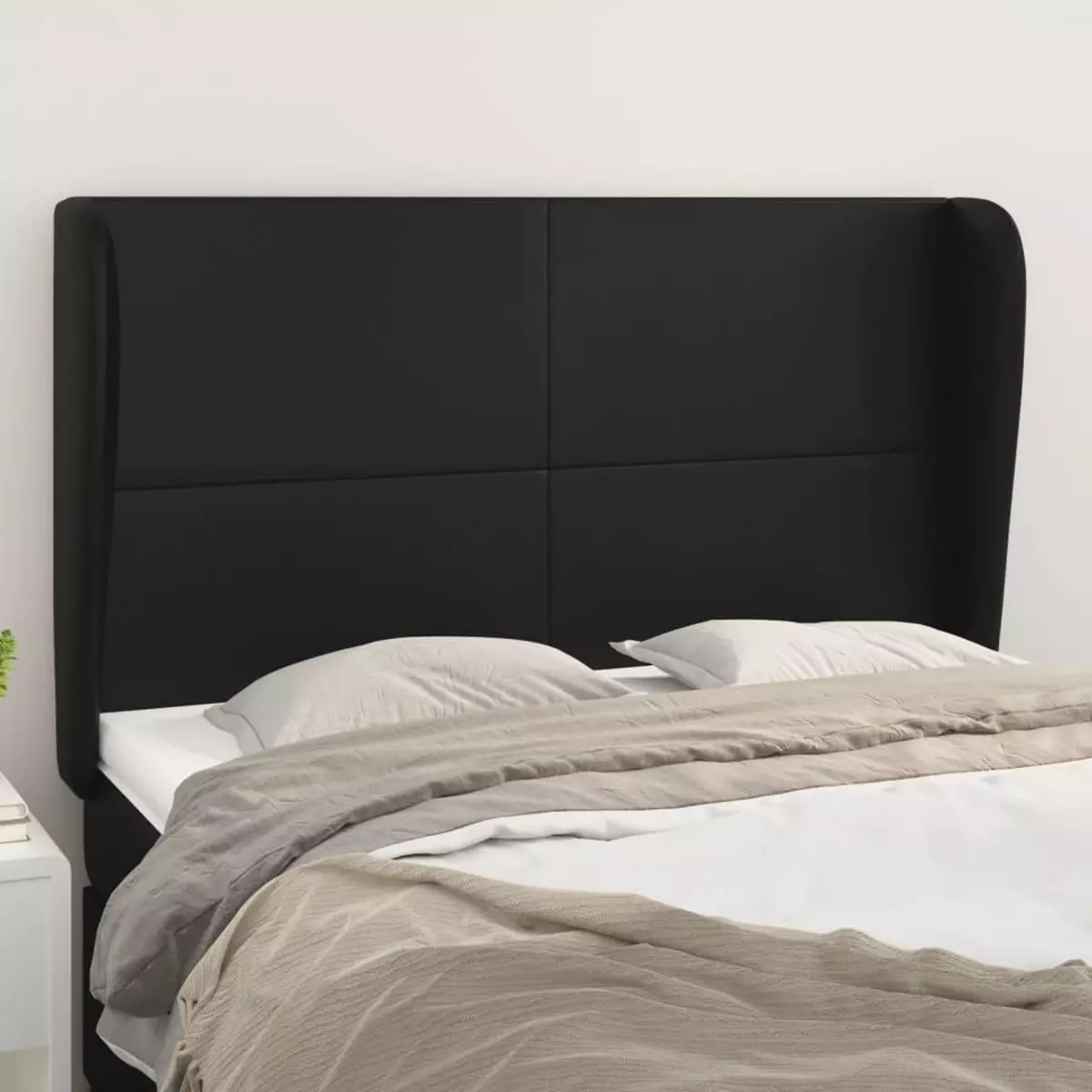 VIDAXL Tete de lit avec oreilles Noir 147x23x118/128 cm Similicuir