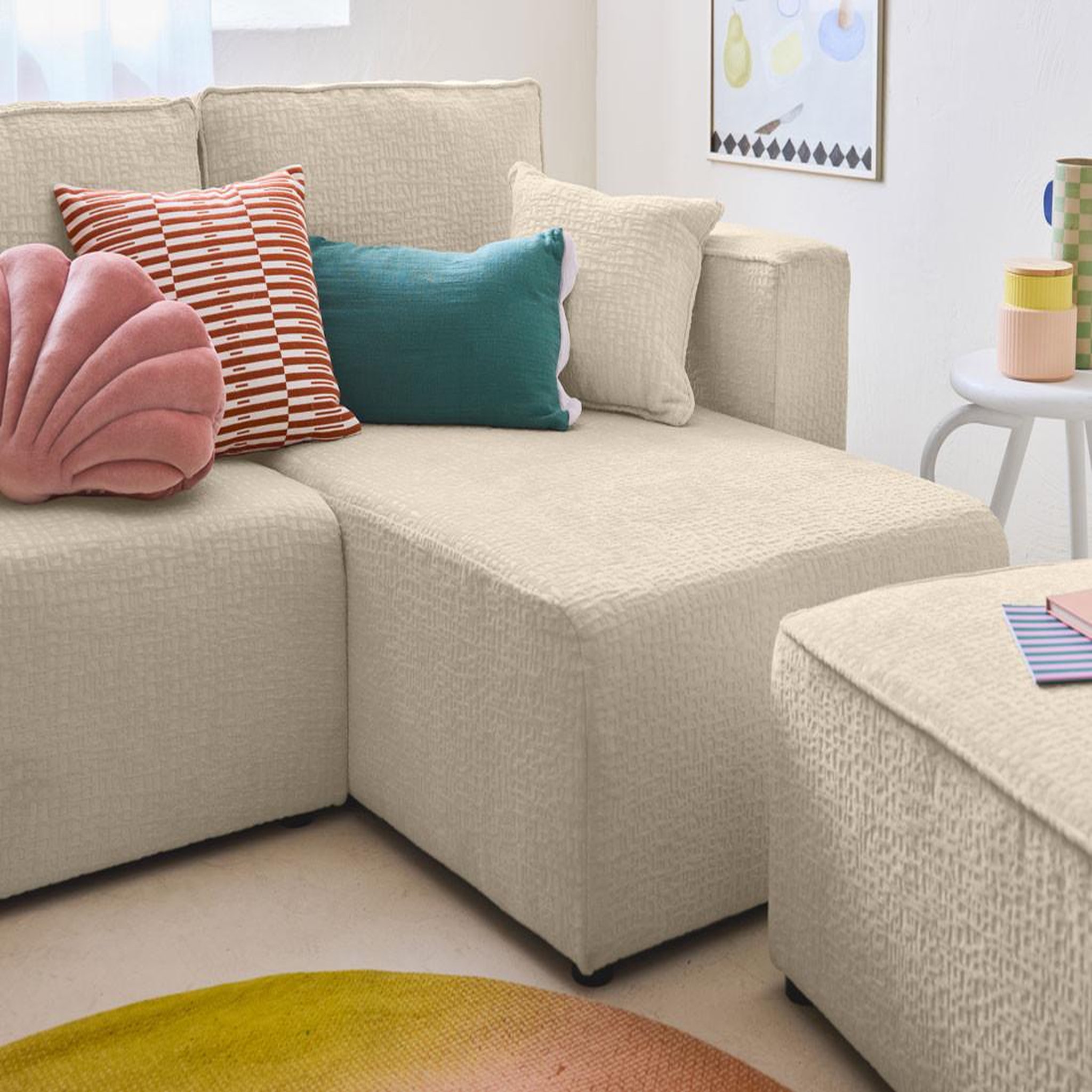 Voir la diapositive 3 : BEST MOBILIER Topaze - canapé d'angle réversible - 4 places - convertible avec coffre - en tissu velours relief