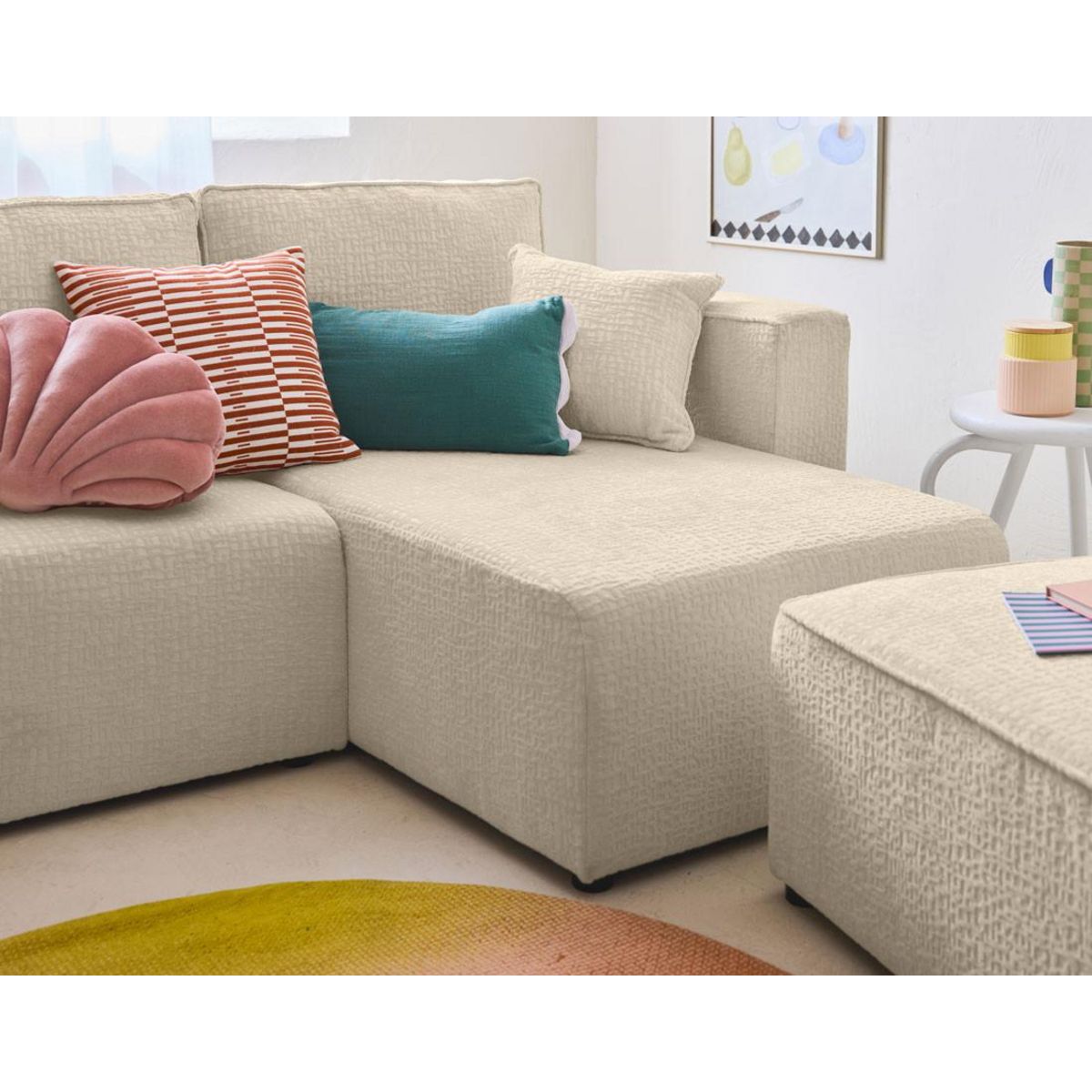 BEST MOBILIER Topaze - canapé d'angle réversible - 4 places - convertible avec coffre - en tissu velours relief