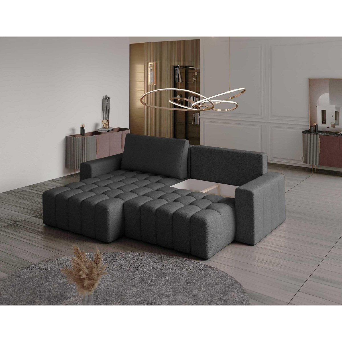 BEST MOBILIER Cordova - canapé d'angle gauche 4 places convertible avec coffre en velours