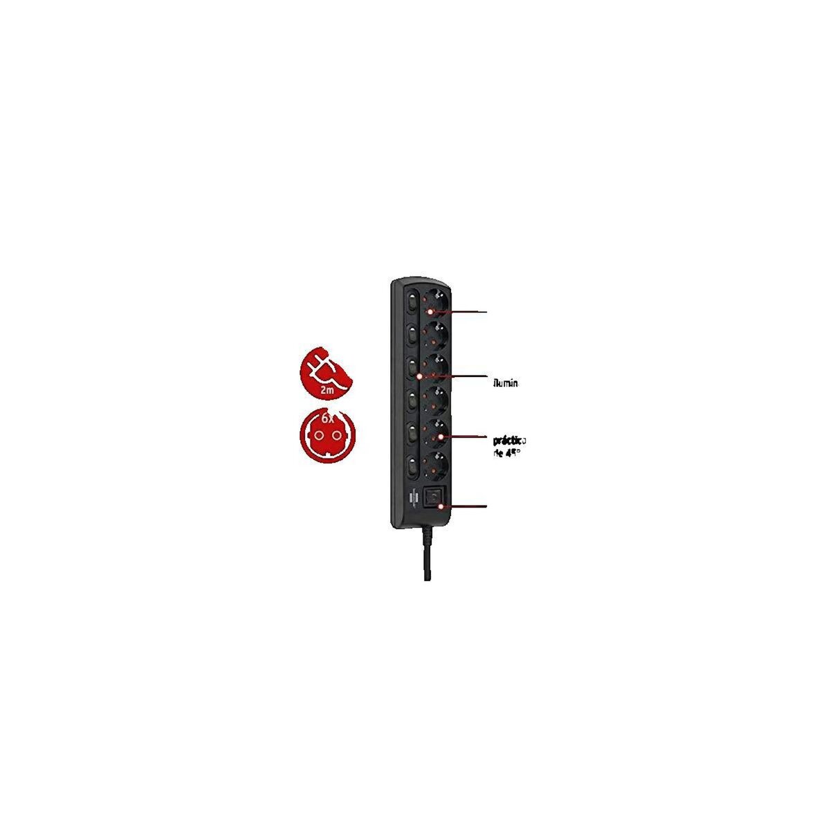 Brennenstuhl Multiprise Brennenstuhl 6 prises 2 mètres Noire