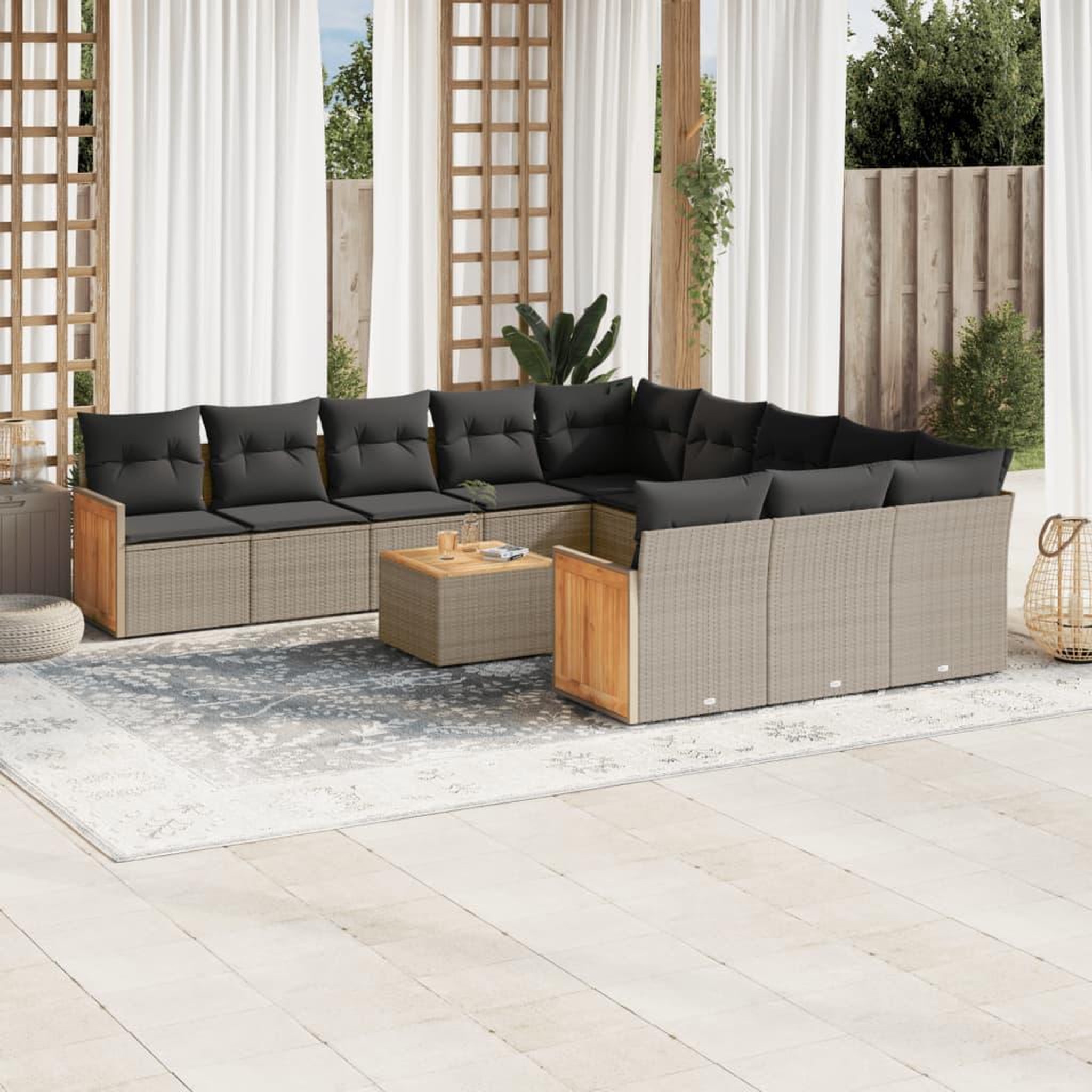 VIDAXL Salon de jardin avec coussins 12 pcs gris resine tressee