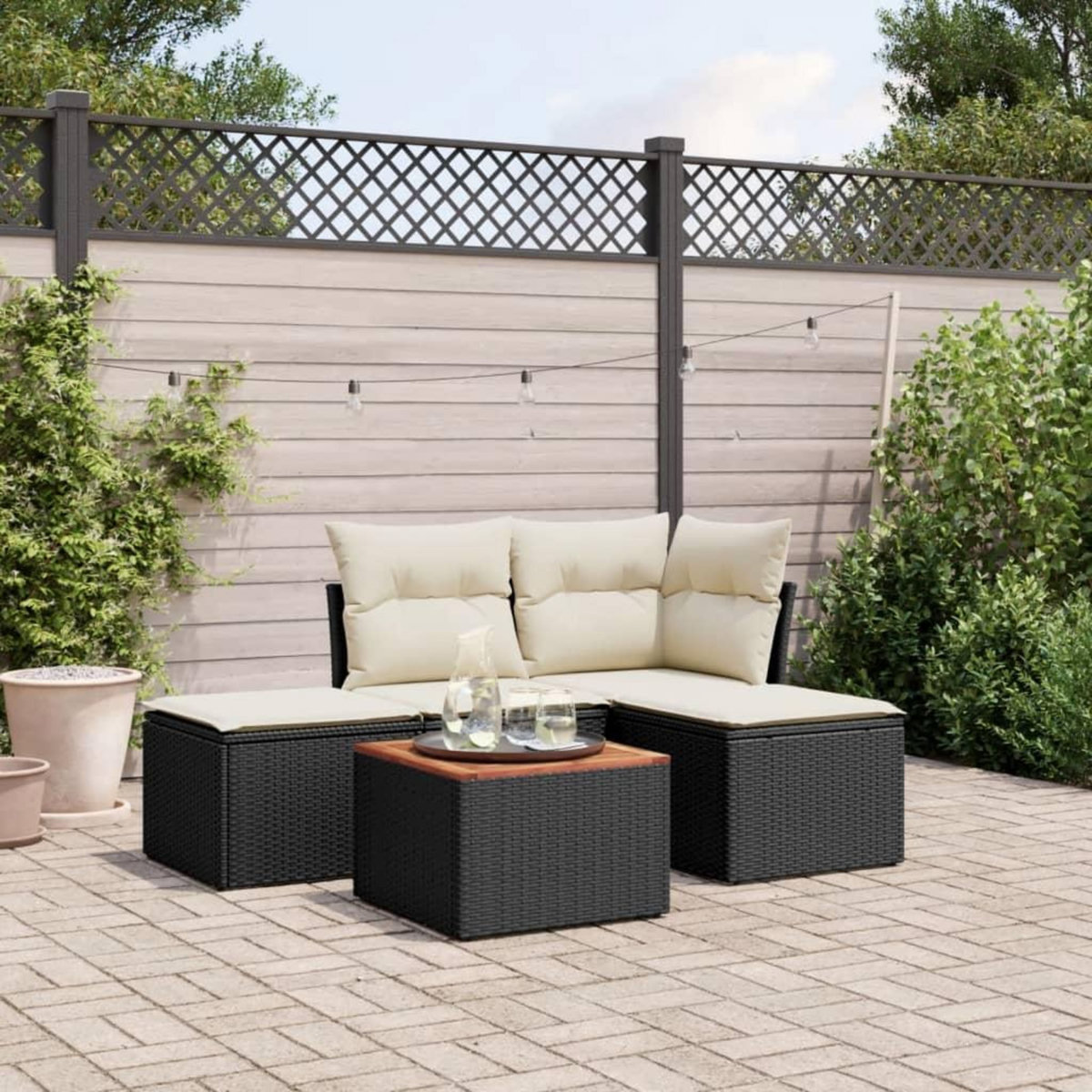 VIDAXL Salon de jardin 5 pcs avec coussins noir resine tressee