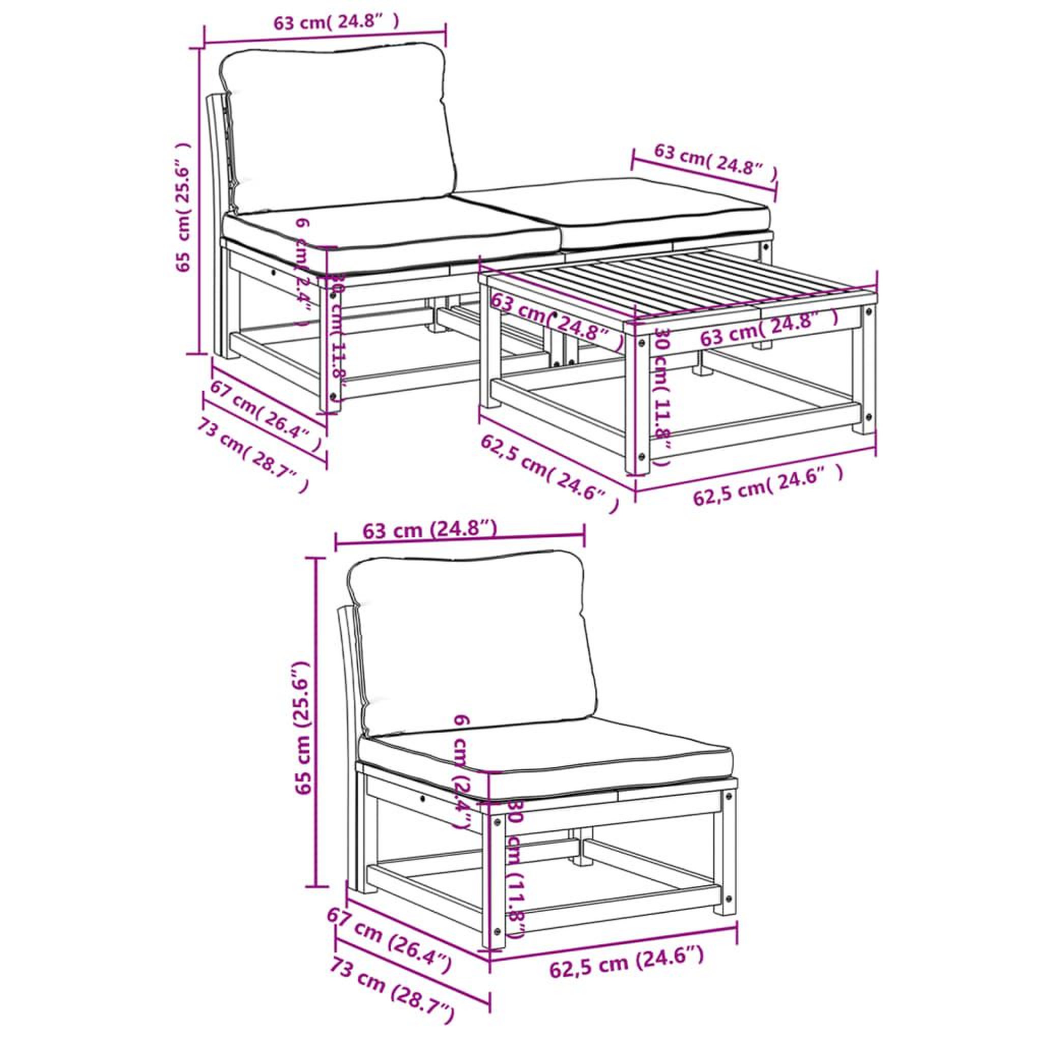 Voir la diapositive 6 : VIDAXL Salon de jardin 4 pcs avec coussins Bois d'acacia solide