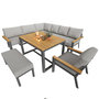 Voir la diapositive 1 : MERAX Salon de jardin repas 8 places en métal avec table à manger en bois, canapé, fauteuil et banc, gris