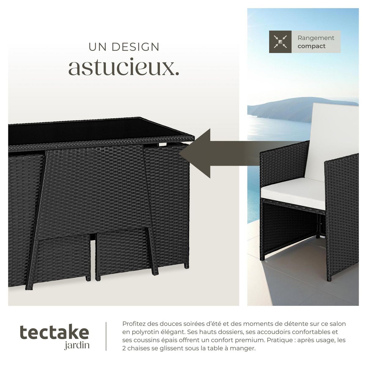 tectake Salon de jardin pour 2 personnes noir