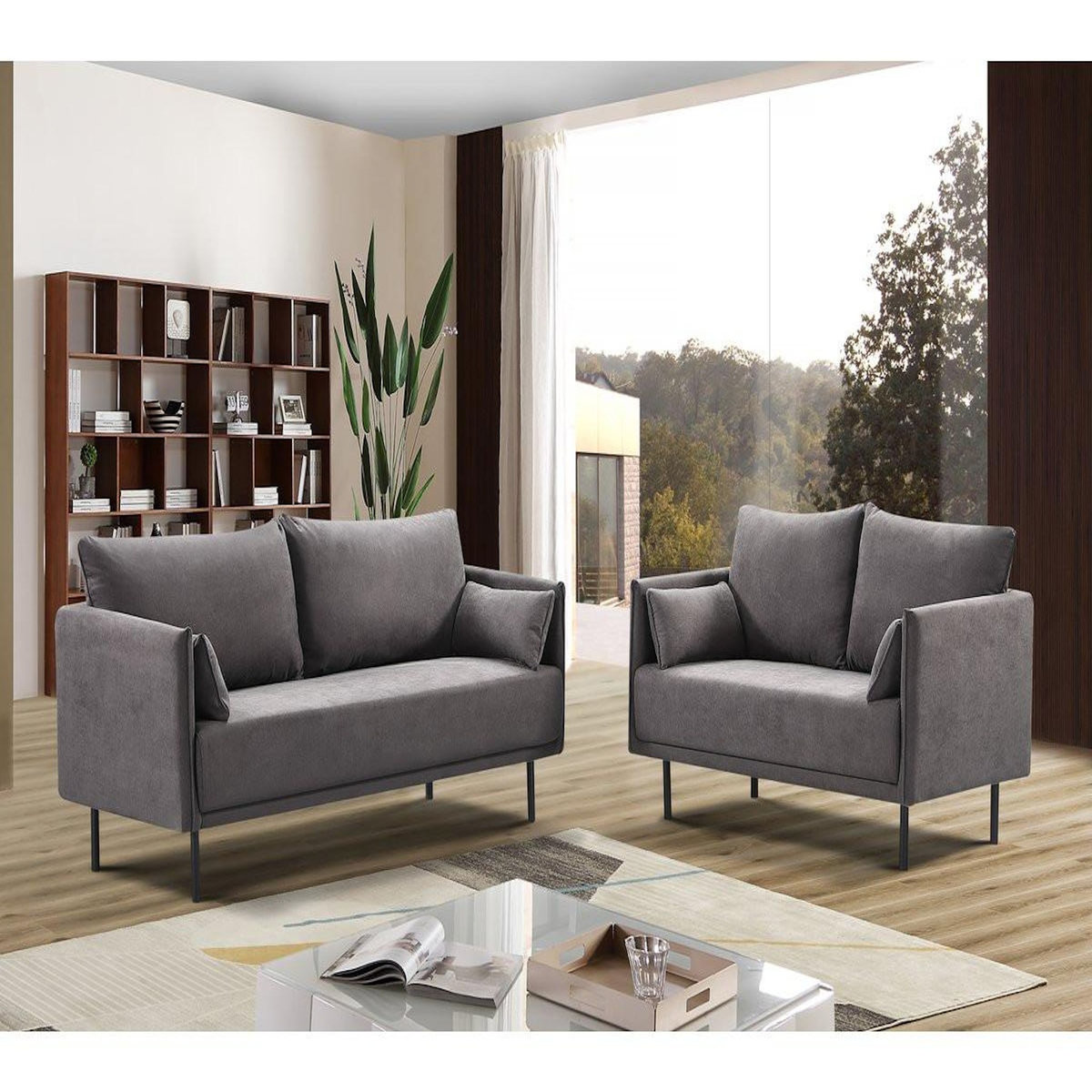 Habitat et Jardin Canapé fixe tissu  Rudy  - 180.5 x 78 x 52 cm - 3 places - Gris foncé