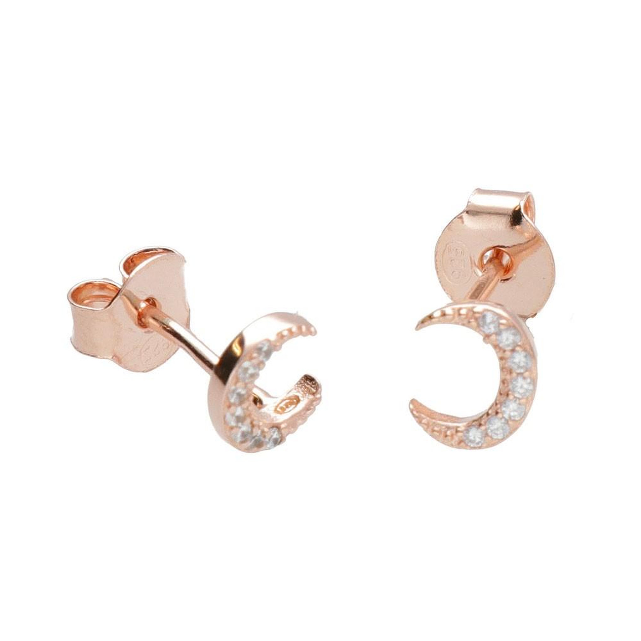 L'ATELIER D'AZUR Boucles d'Oreilles Argent 925/000 Rose Gold - Croissant de Lune Pavé de Zirconiums