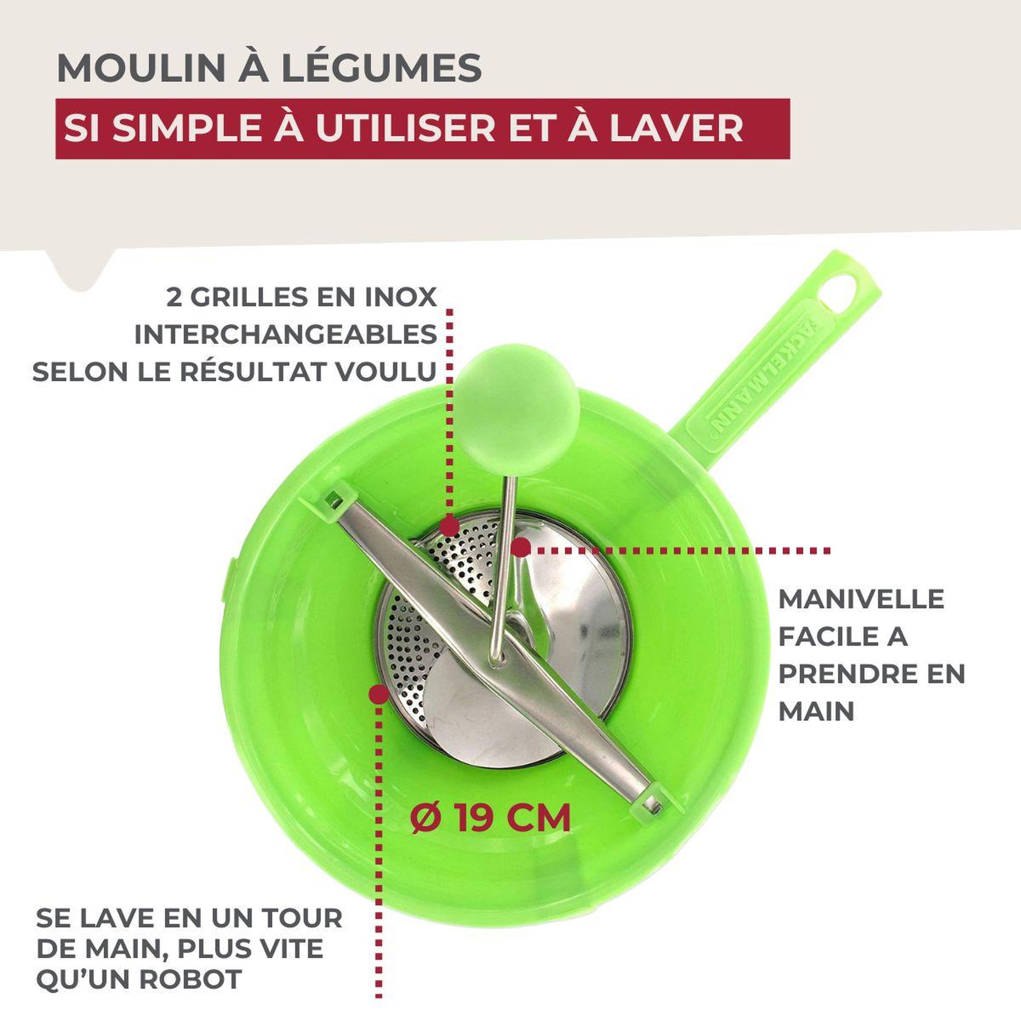 Voir la diapositive 4 : Fackelmann Moulin à légumes plastique 19 cm fackelmann handmade tradition