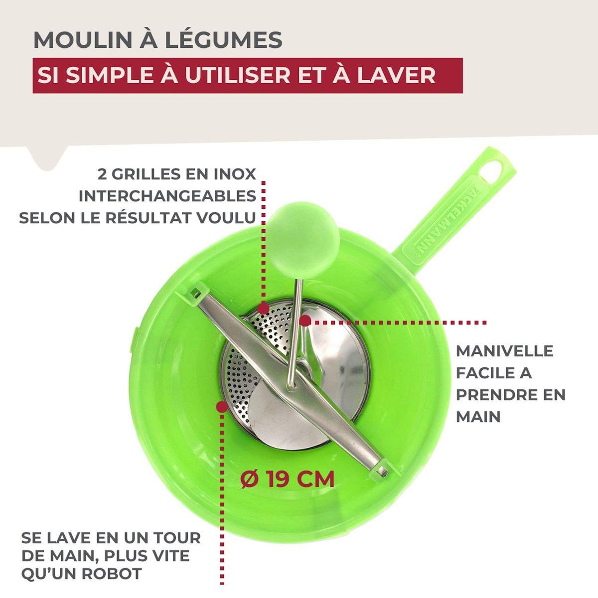 Fackelmann Moulin à légumes plastique 19 cm Fackelmann Handmade Tradition