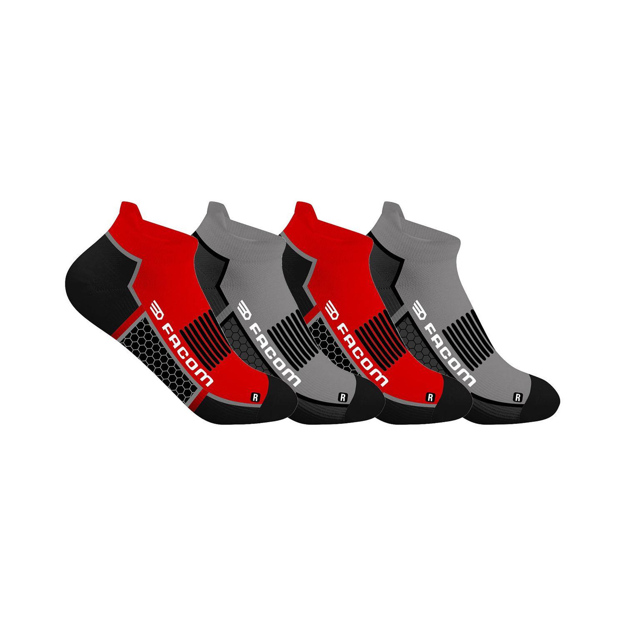 FACOM Lot de 4 paires de chaussettes de travail courtes hexa. Coloris disponibles : Rouge