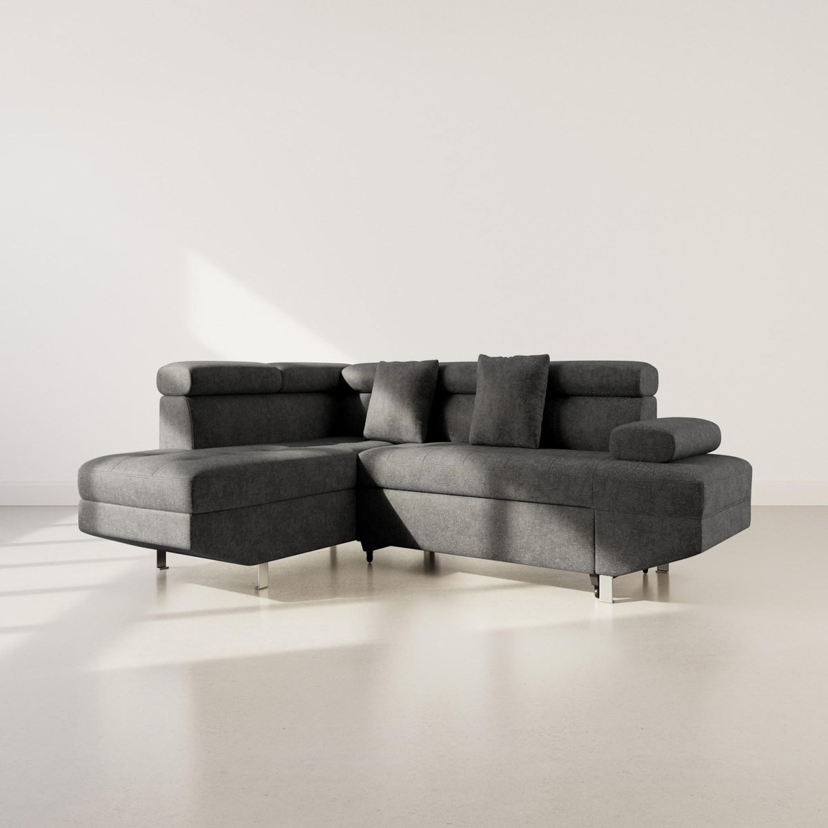 BEST MOBILIER Margaux - canapé d'angle gauche 5 places convertible avec coffre et têtières réglables en velours texturé