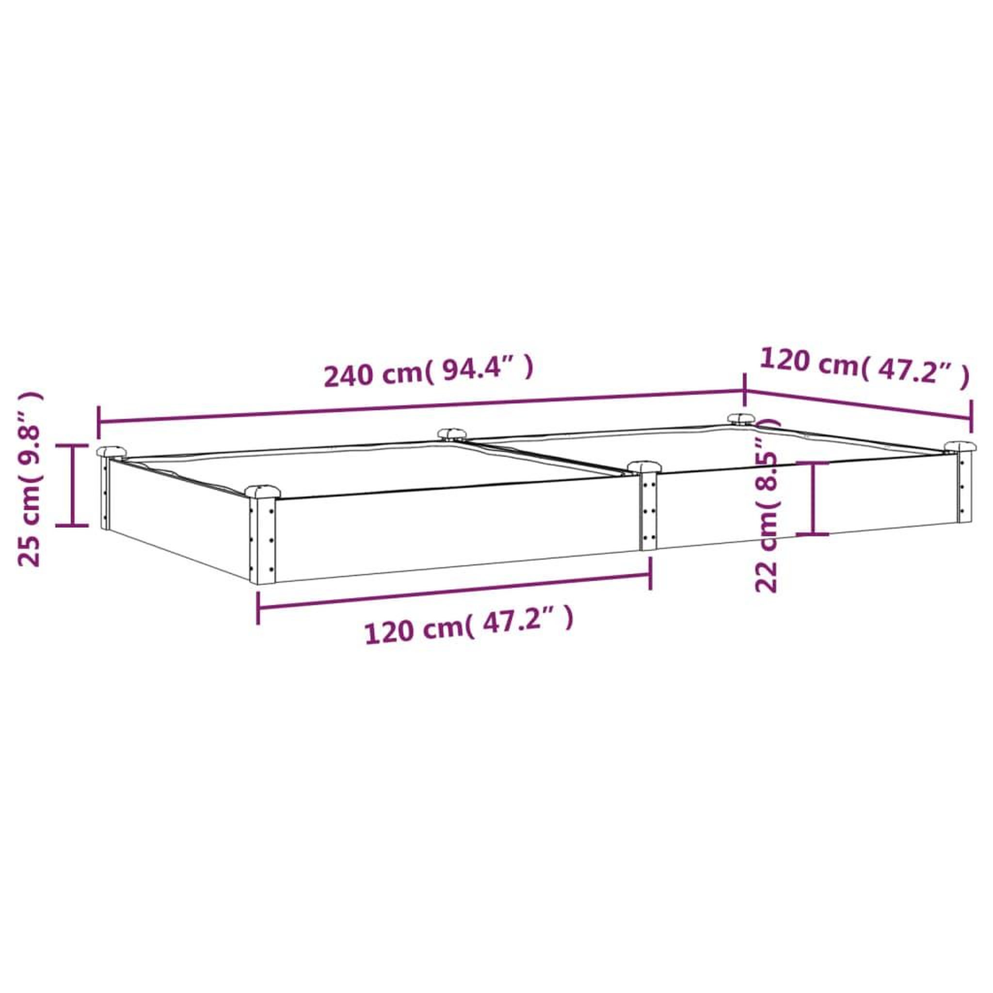 Voir la diapositive 6 : VIDAXL Lit sureleve de jardin doublure 240x120x25 cm bois massif sapin