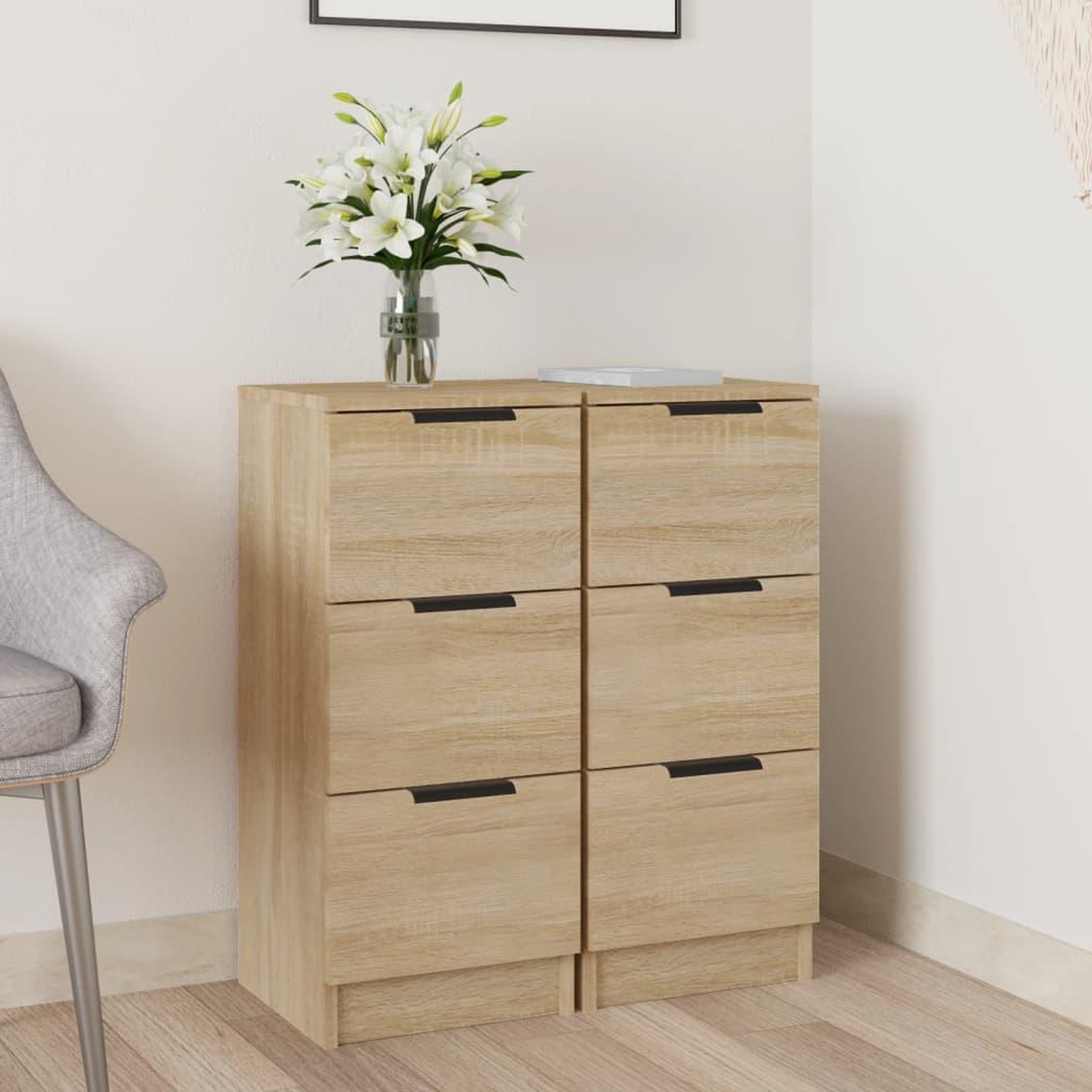 Voir la diapositive 1 : VIDAXL Buffets 2 pcs Chene Sonoma 30x30x70 cm Bois d'ingenierie