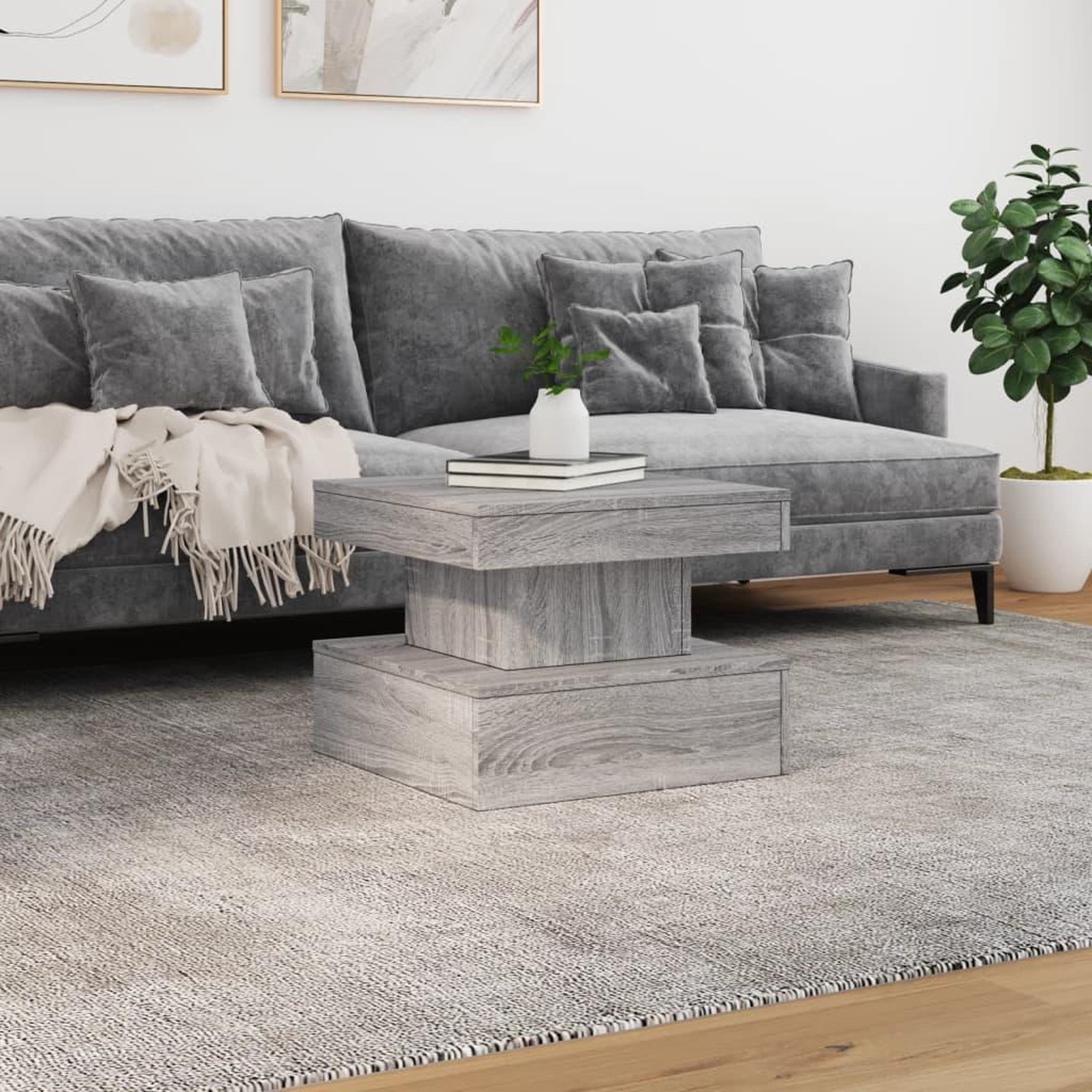 Voir la diapositive 4 : VIDAXL Table basse avec lumieres LED sonoma gris 50x50x40 cm