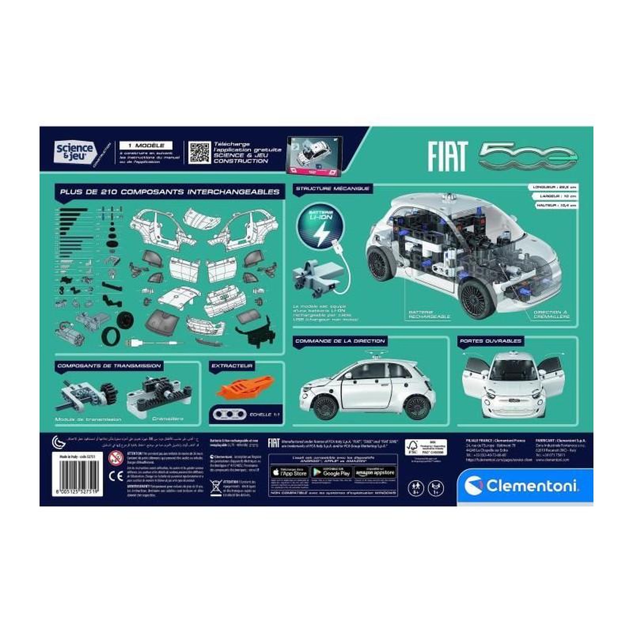 Voir la diapositive 3 : NEW BORN BABY Clementoni - Coffret de construction Fiat 500 électrique - Application dispoonible - Fabriqué en Italie