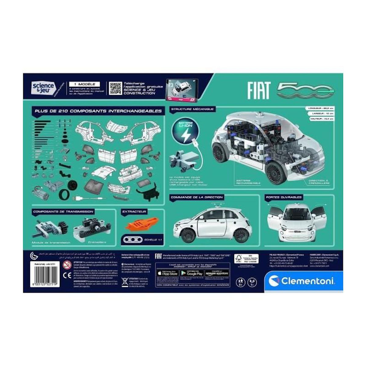 NEW BORN BABY Clementoni - Coffret de construction Fiat 500 électrique - Application dispoonible - Fabriqué en Italie