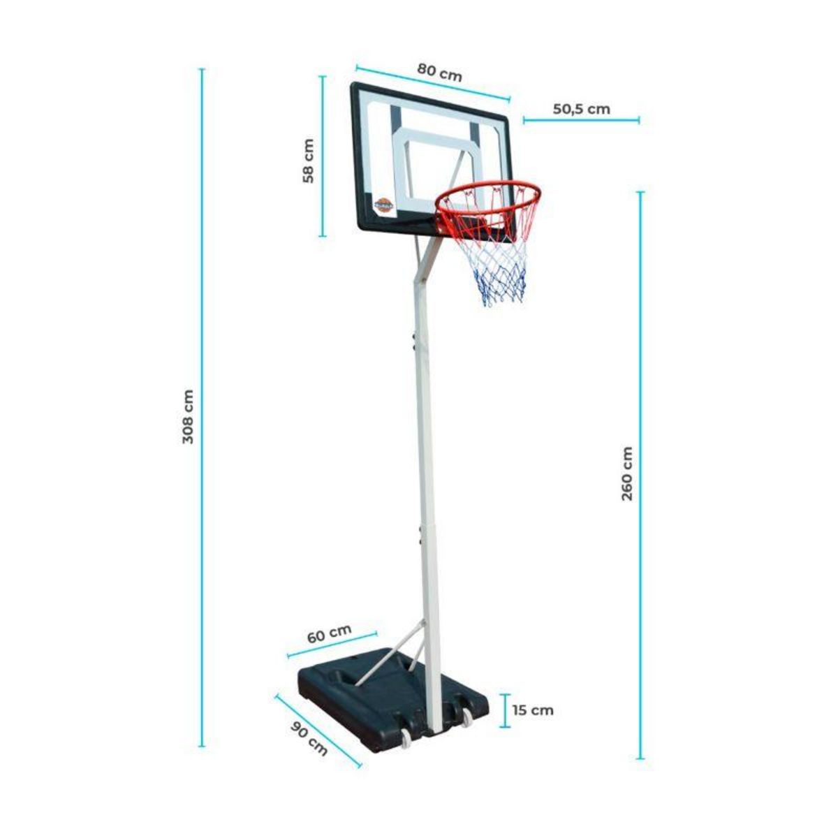 BUMBER Panier de Basket sur Pied Mobile  Charlotte  Hauteur Réglable de 2,1m a 2,6m