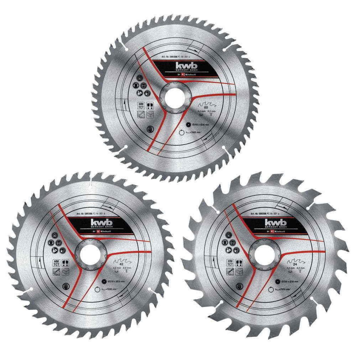 KWB Set de lames pour scie sur table, diamètre 250x30x3,0mm