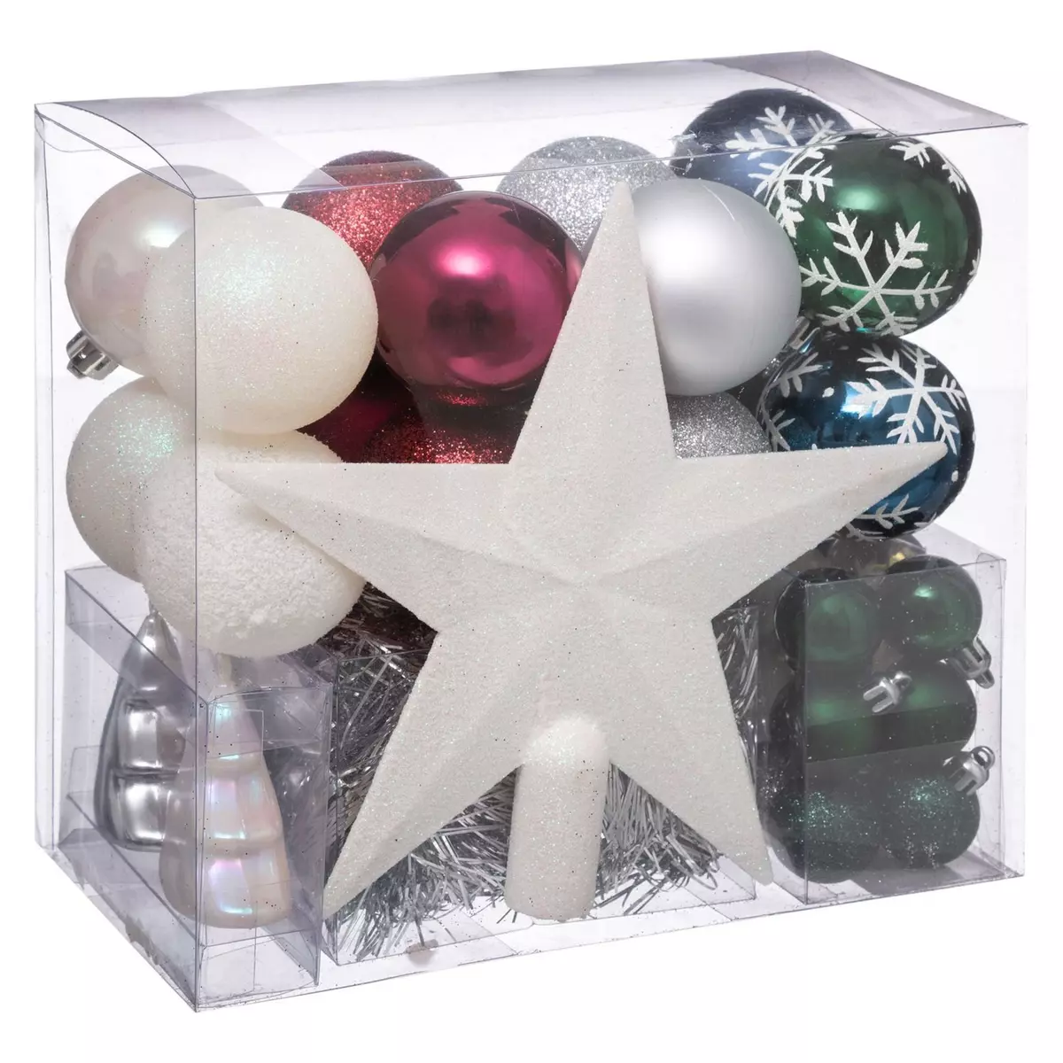 FEERIC LIGHT & CHRISTMAS Kit Décoration pour sapin de Noël - 44 Pièces - Blanc, vert, bleu et argent