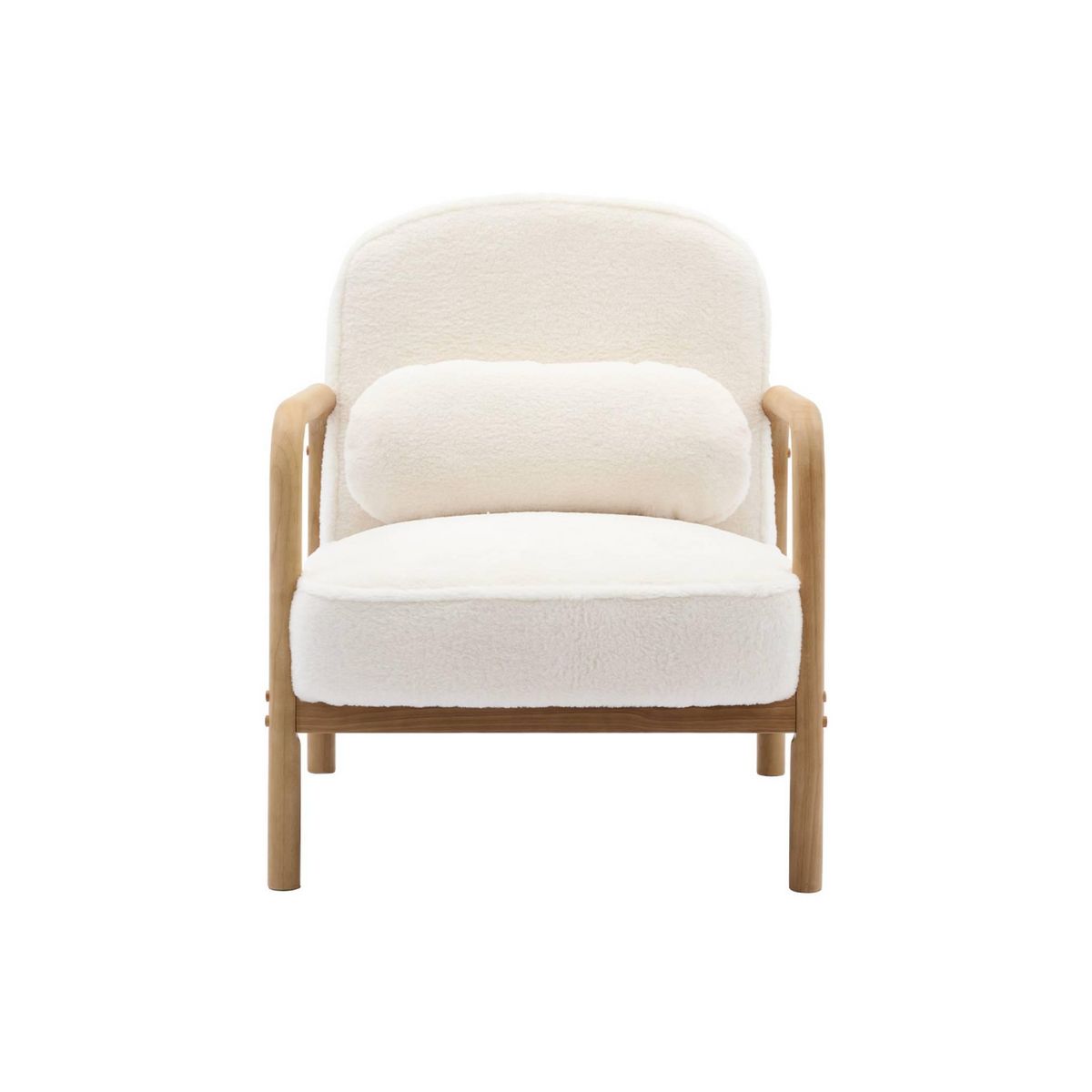 SWEEEK Fauteuil scandinave arrondi bois d'hévéa et tissu effet fausse fourrure