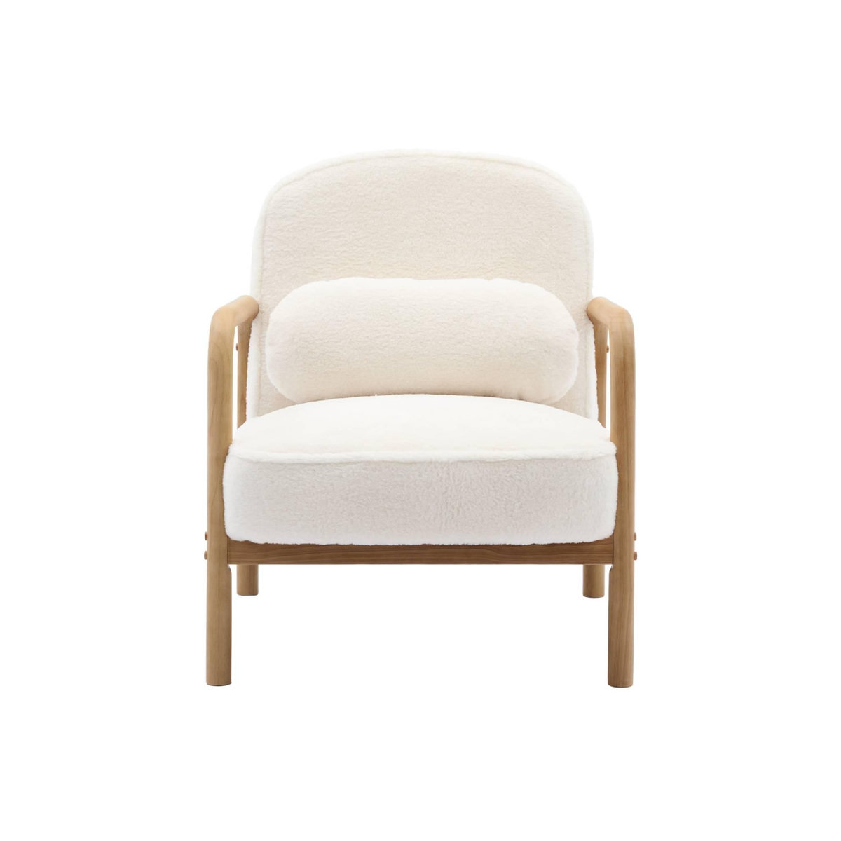 SWEEEK Fauteuil scandinave arrondi bois d'hévéa et tissu effet fausse fourrure