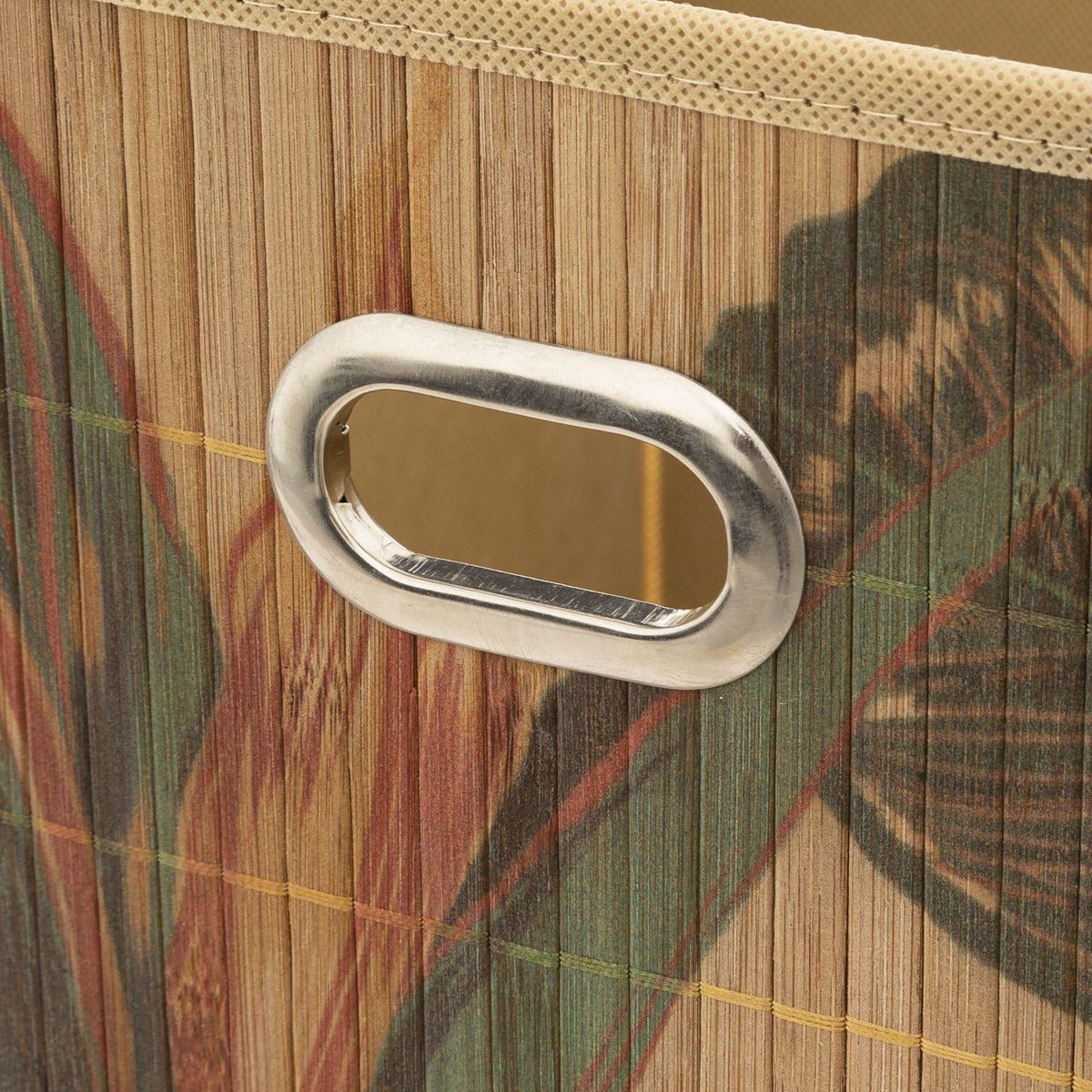 TOILINUX Lot de 6 Boîtes de rangement imprimé tropical en bambou et tissu Palawan - Marron et noir