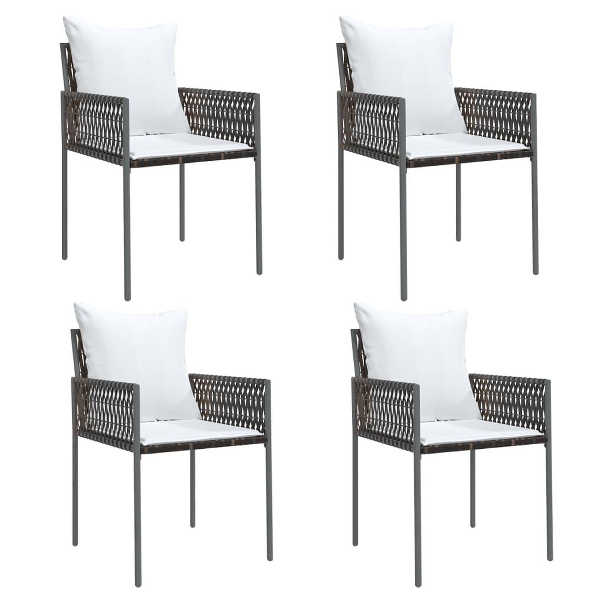 Voir la diapositive 2 : VIDAXL Chaises de jardin et coussins lot de 4 marron 54x61x83 cm rotin