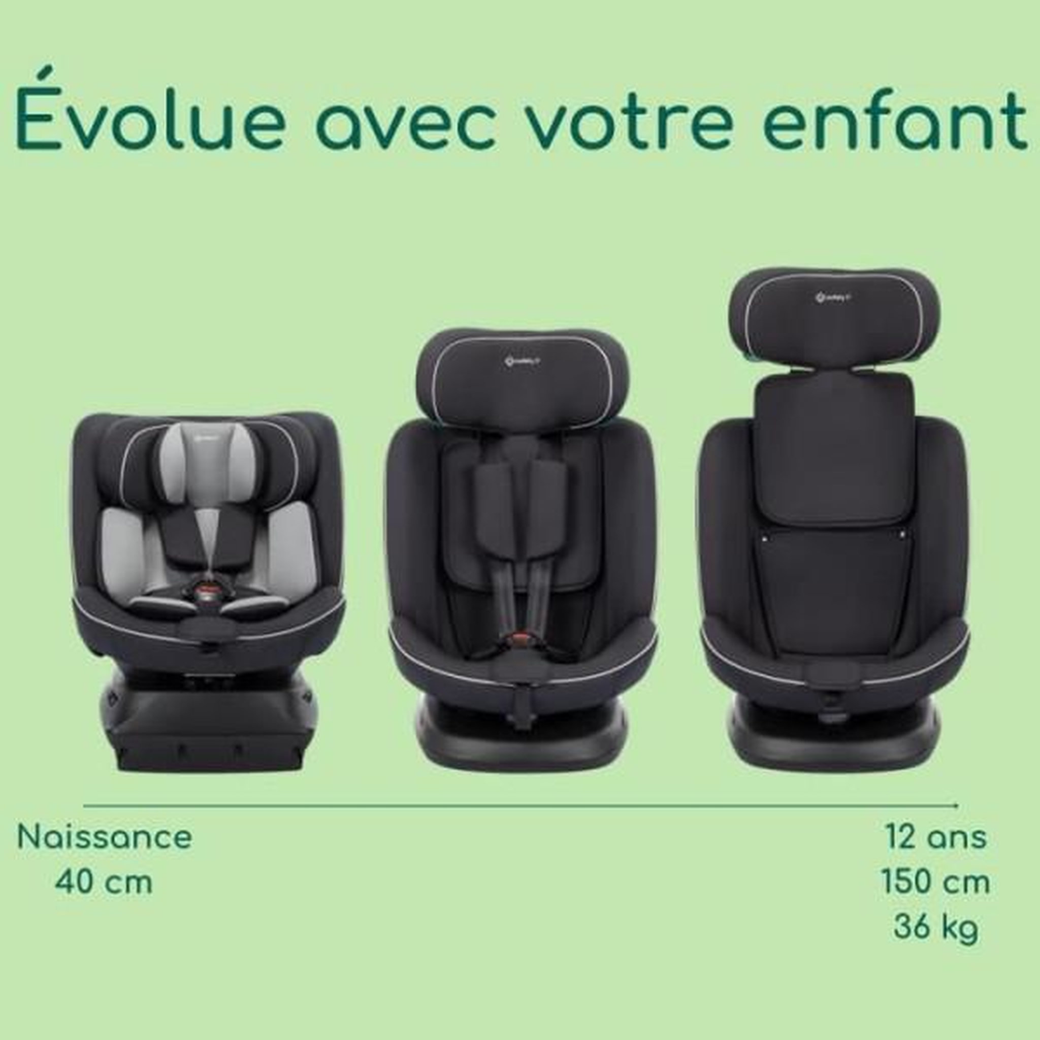 Voir la diapositive 2 : SAFETY 1ST Siege Auto SAFETY 1ST  Cosmo I-Safe I-Size, De 0 a 12 ans, 40 - 150 cm, Installation facile de la ceinture, Rotation a 360°, Bla