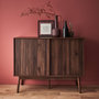 Voir la diapositive 2 : SWEEEK Buffet de rangement décor bois de noyer. 2 portes coulissantes. buffet haut. vaisselier. L 115 x l 39.5 x H 90cm - Linear