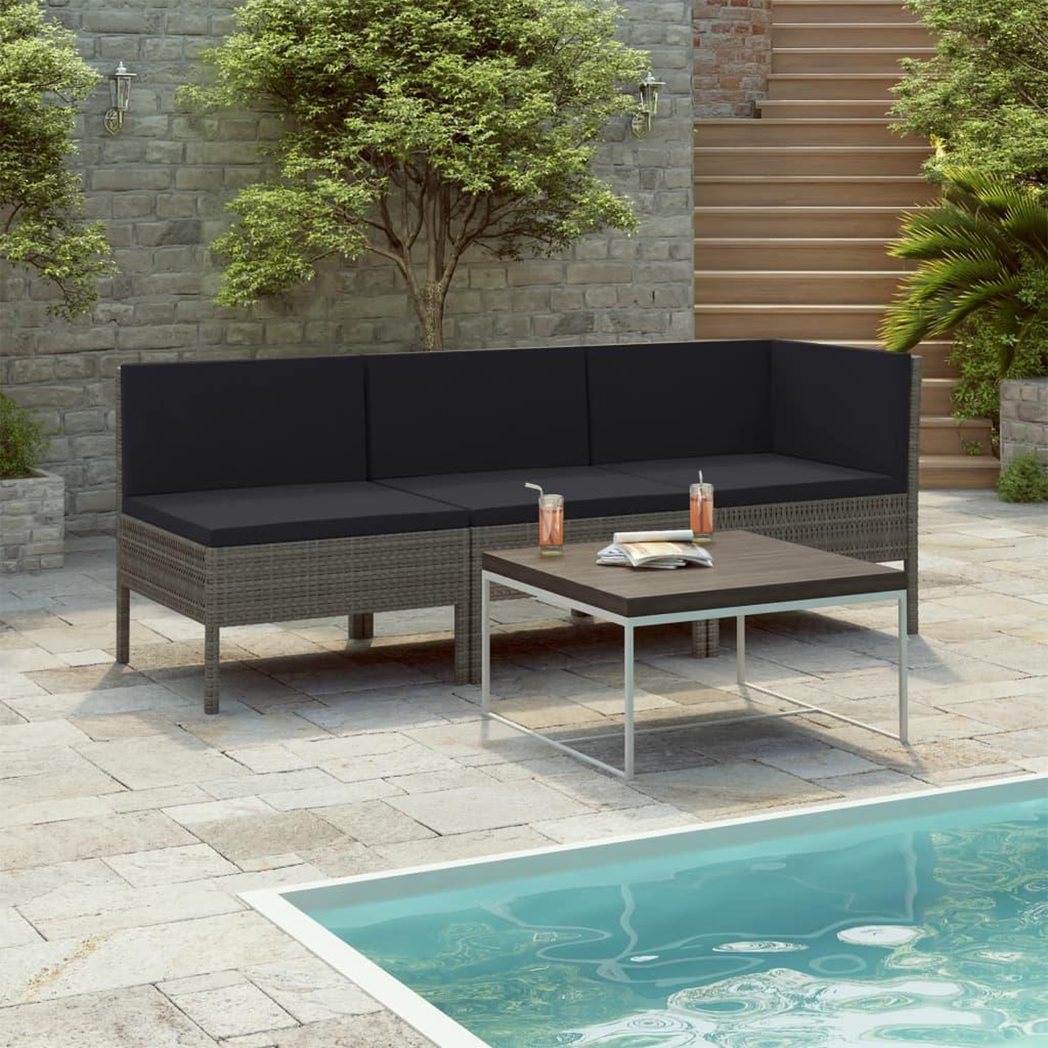 Voir la diapositive 1 : VIDAXL Salon de jardin 3 pcs avec coussins Resine tressee Gris