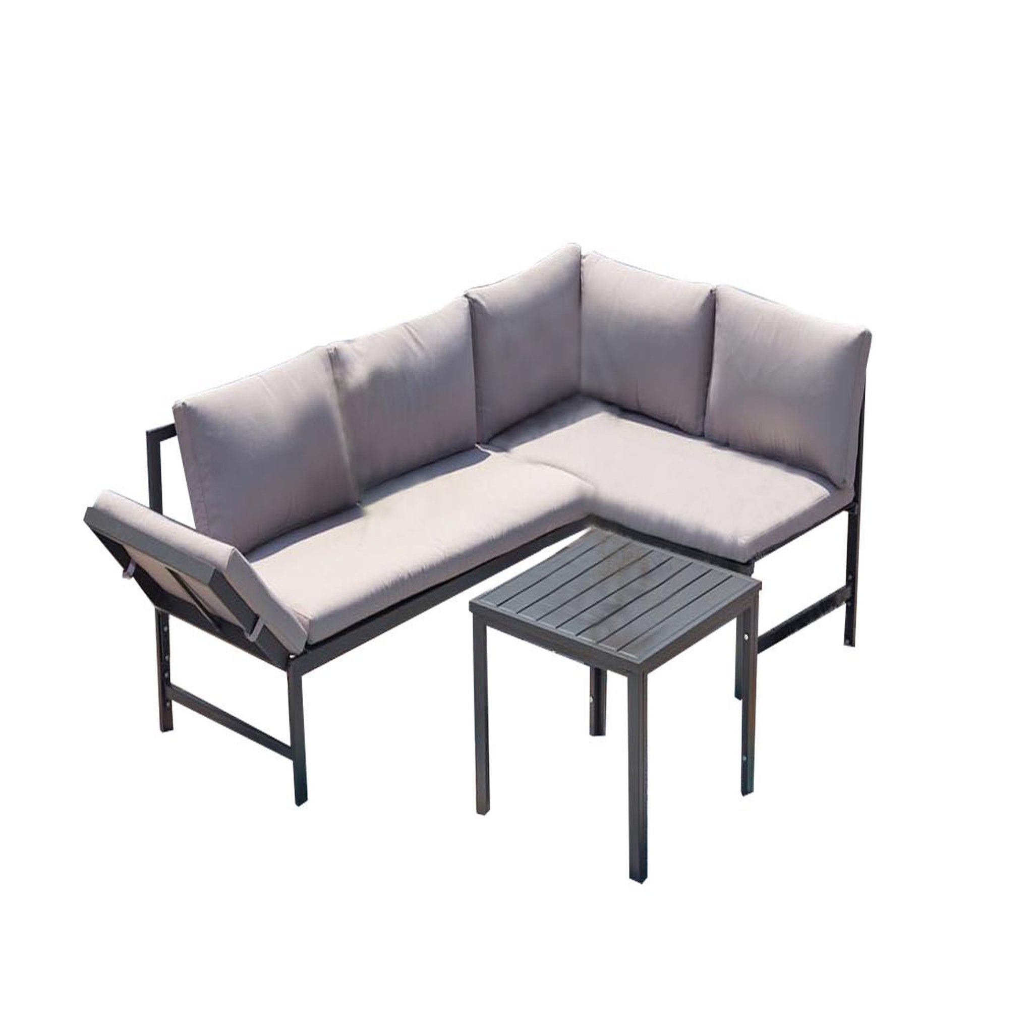 CONCEPT USINE Salon de jardin bas 4 places gris clair katea
