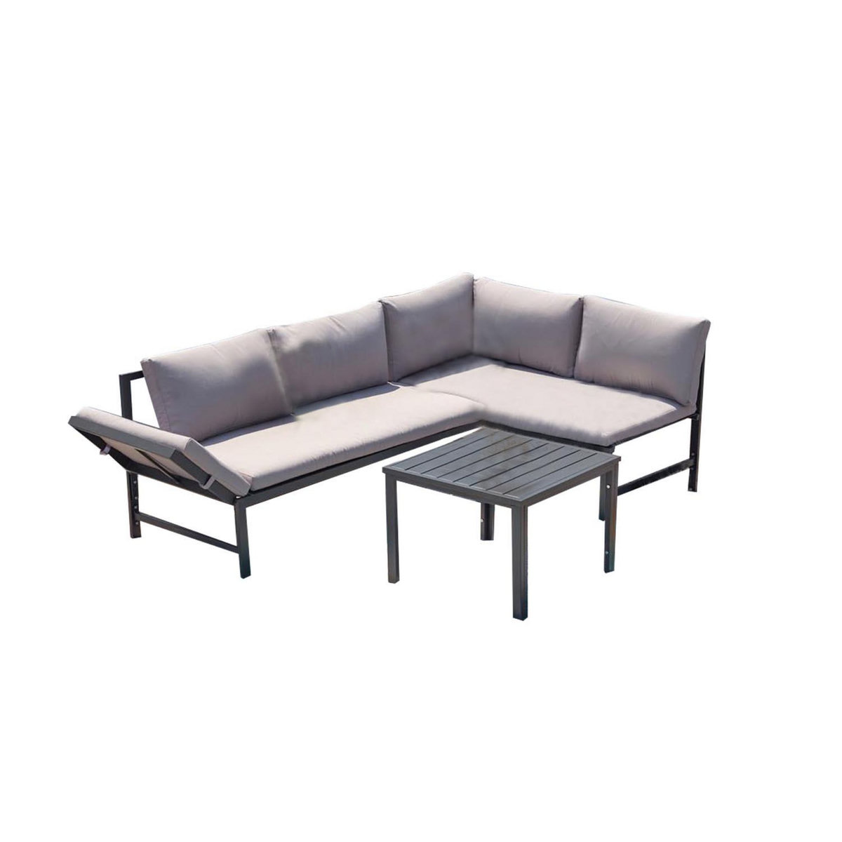 CONCEPT USINE Salon de jardin bas 4 places gris clair KATEA