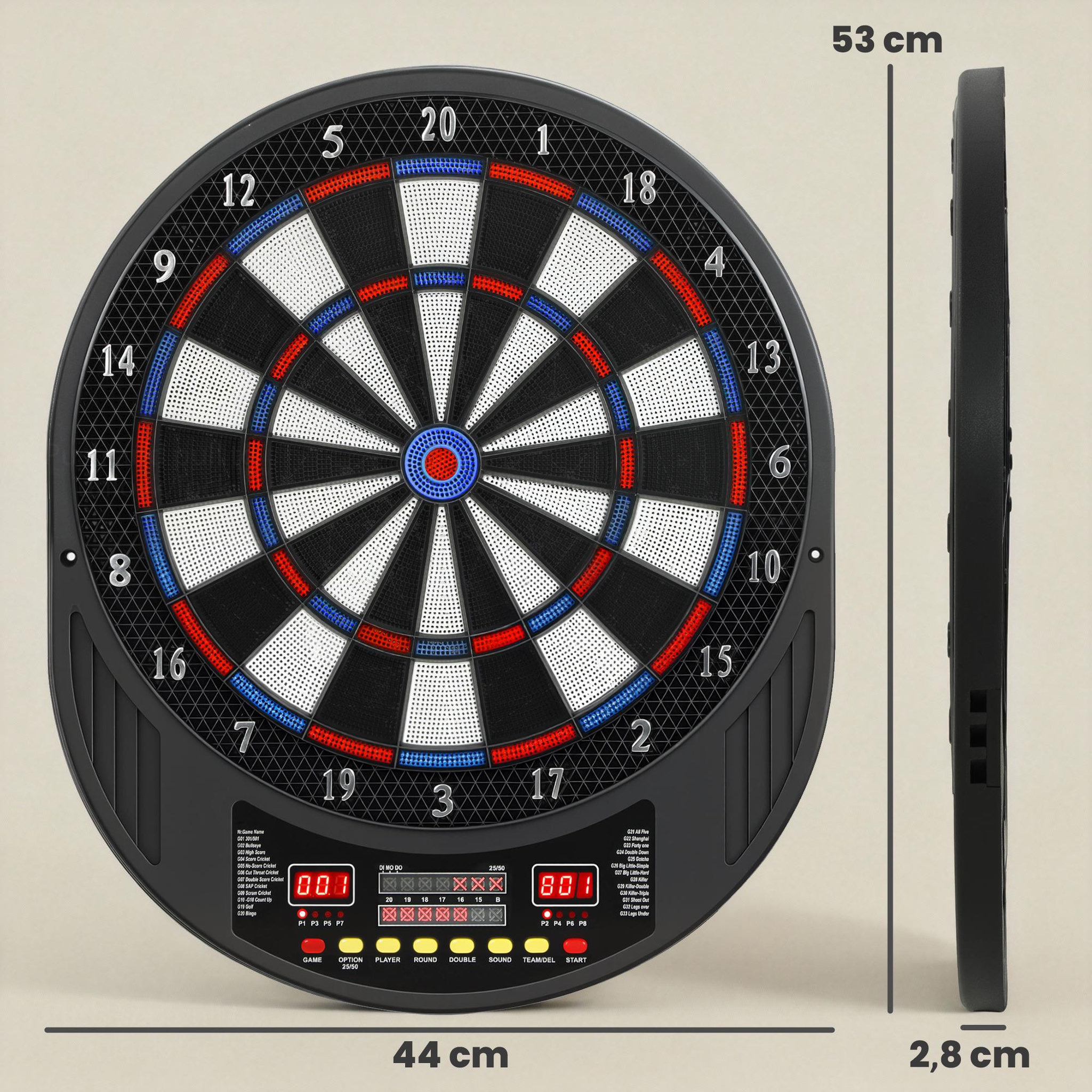 Voir la diapositive 3 : HOMCOM Cible jeu de fléchettes électronique 33 jeux 202 variations jusqu'à 8 joueurs