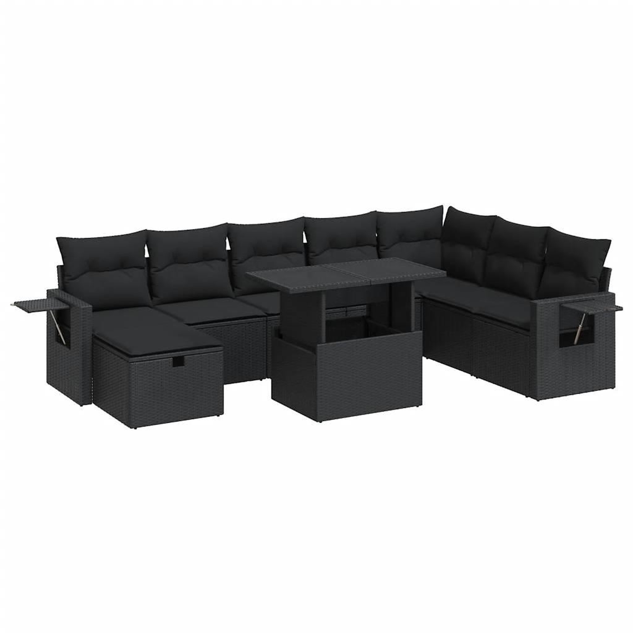 Voir la diapositive 2 : VIDAXL Salon de jardin 9 pcs avec coussins noir resine tressee