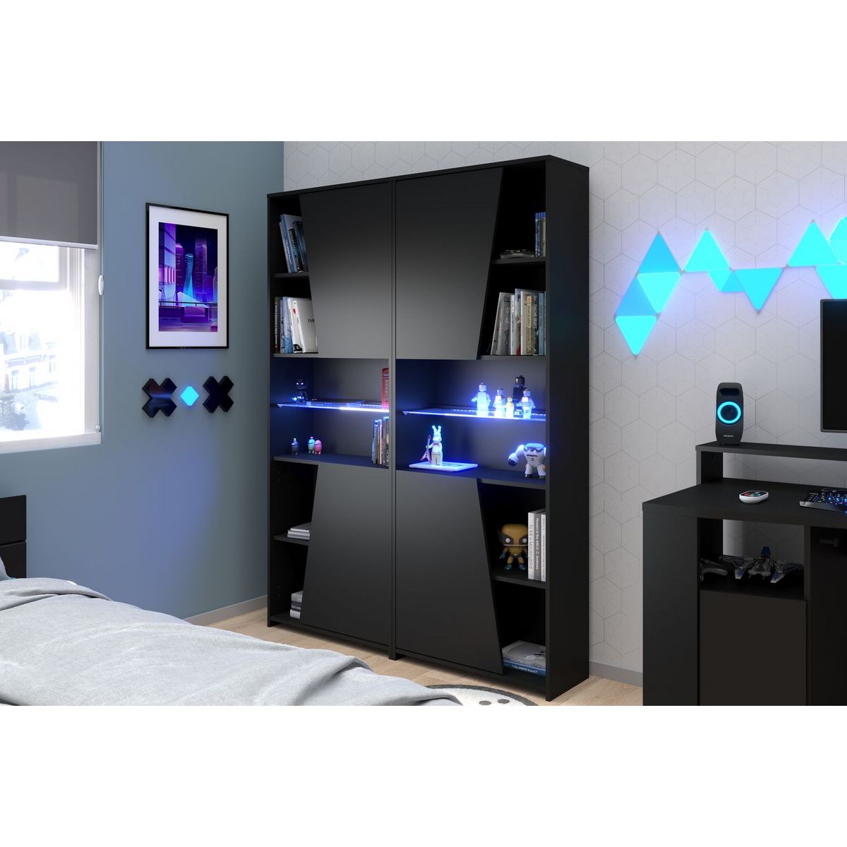 Bibliothèque gaming 2 portes avec leds L67 x H180 x P28cm XENON