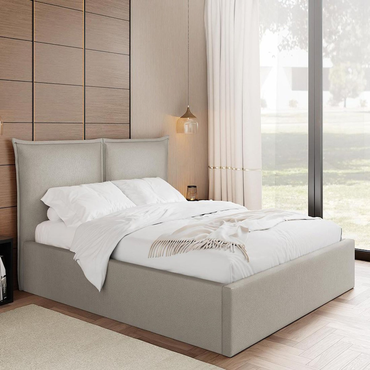 BEST MOBILIER John - lit coffre - 140x200 cm - en velours - sommier inclus