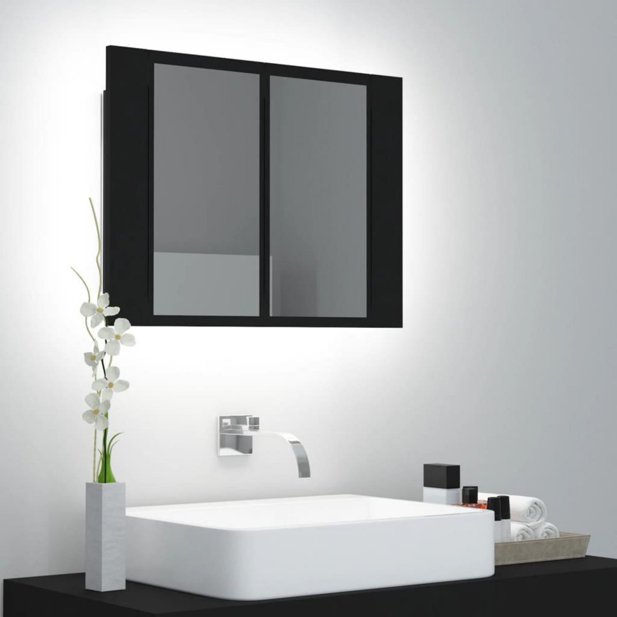 VIDAXL Armoire a miroir de salle de bain LED Noir 60x12x45 Acrylique