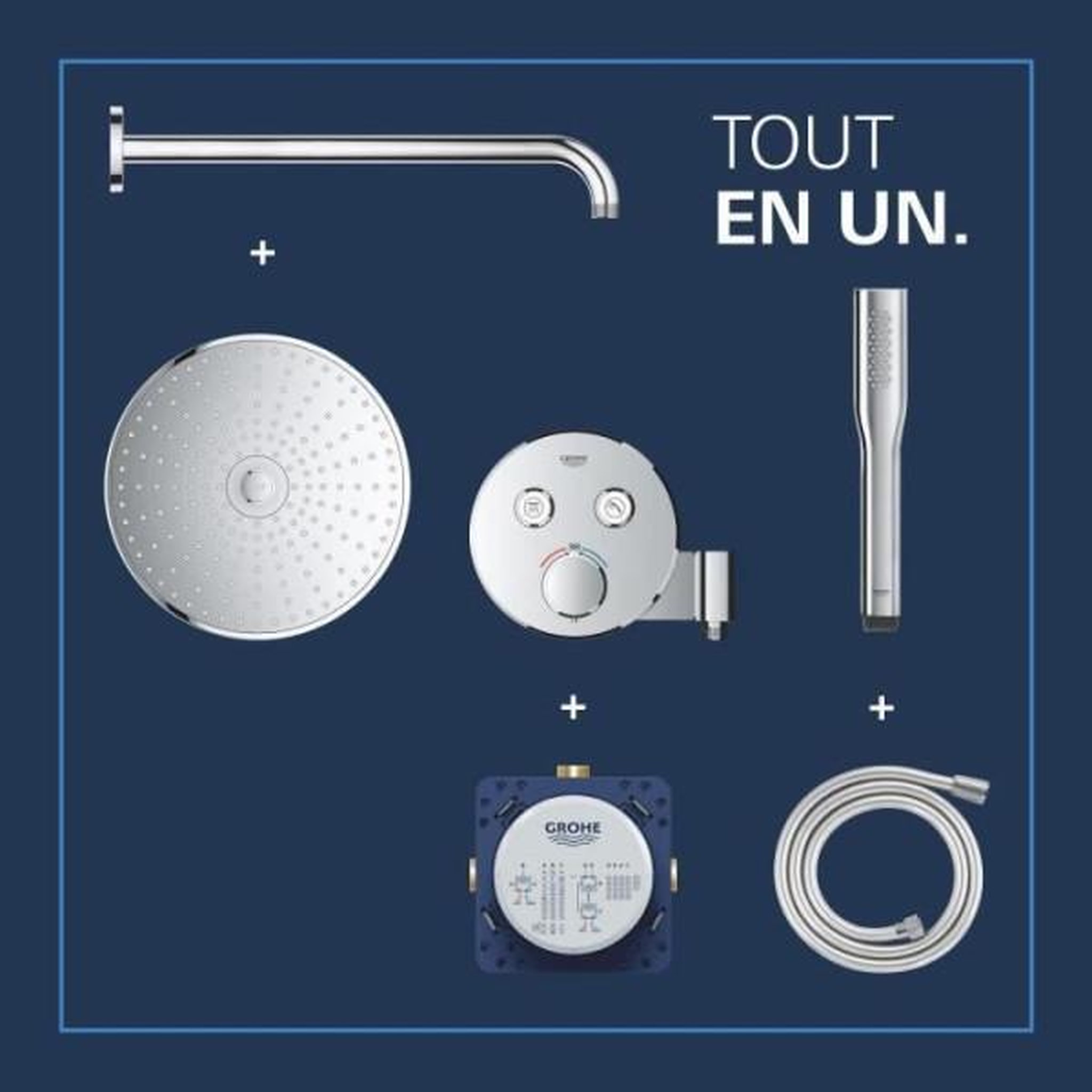 Voir la diapositive 2 : Grohe Ensemble de douche encastré - tous les types de jets - mitigeur thermostatique - grohe - 34878000 - gris