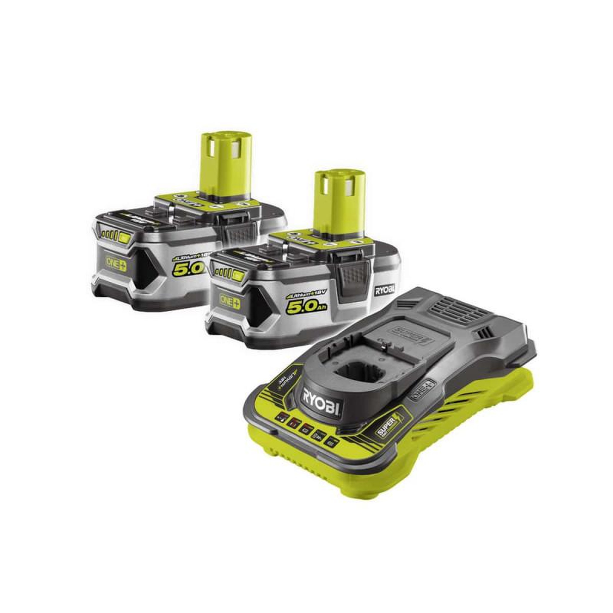 Ryobi Lot de 2 batteries ryobi 18v lithium-ion one+ 5.0 ah - 1 chargeur rapide - rc18150-250g