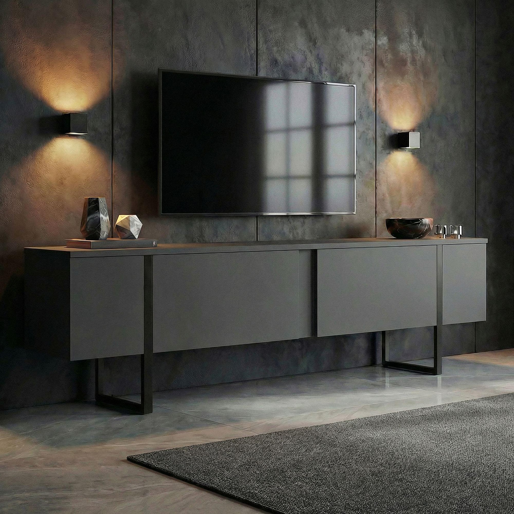 Voir la diapositive 2 : Habitat et Jardin Meuble tv en bois  onera  - 180 x 30 x 50 cm - anthracite / noir