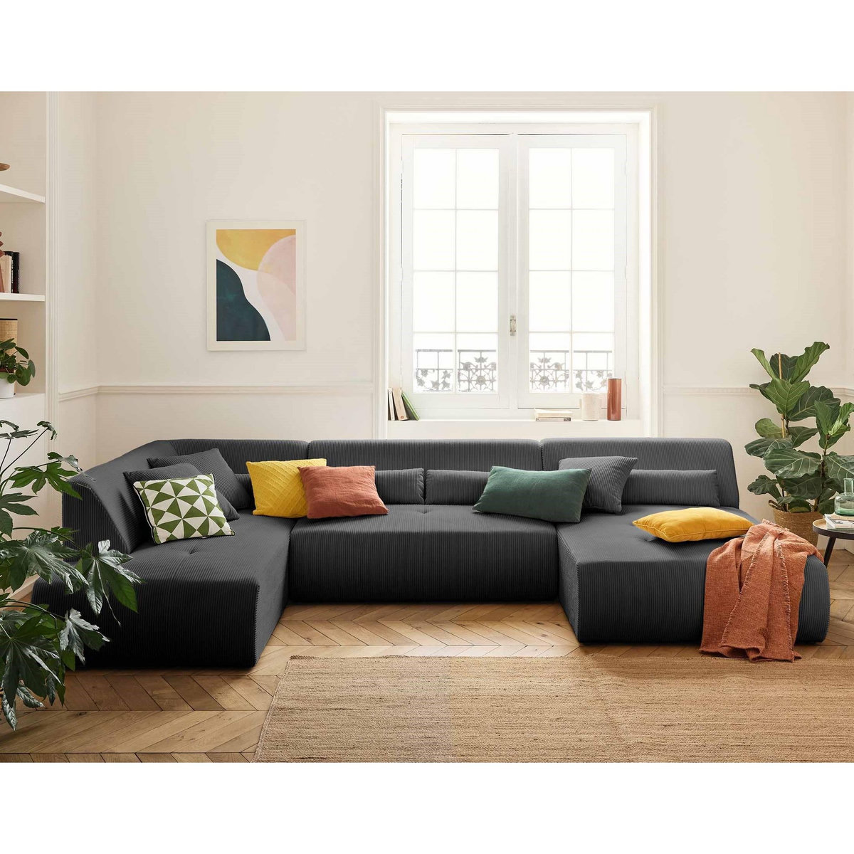 LISA DESIGN Onyx - canapé panoramique d'angle gauche 7 places - en velours côtelé