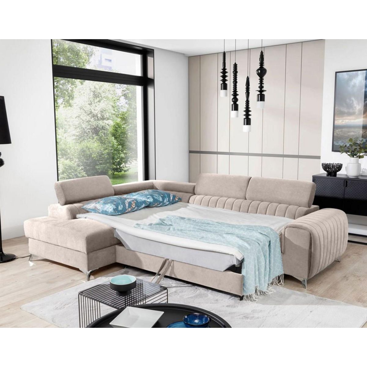 BEST MOBILIER Talisay - canapé d'angle gauche - 5 places - convertible avec coffre - en velours