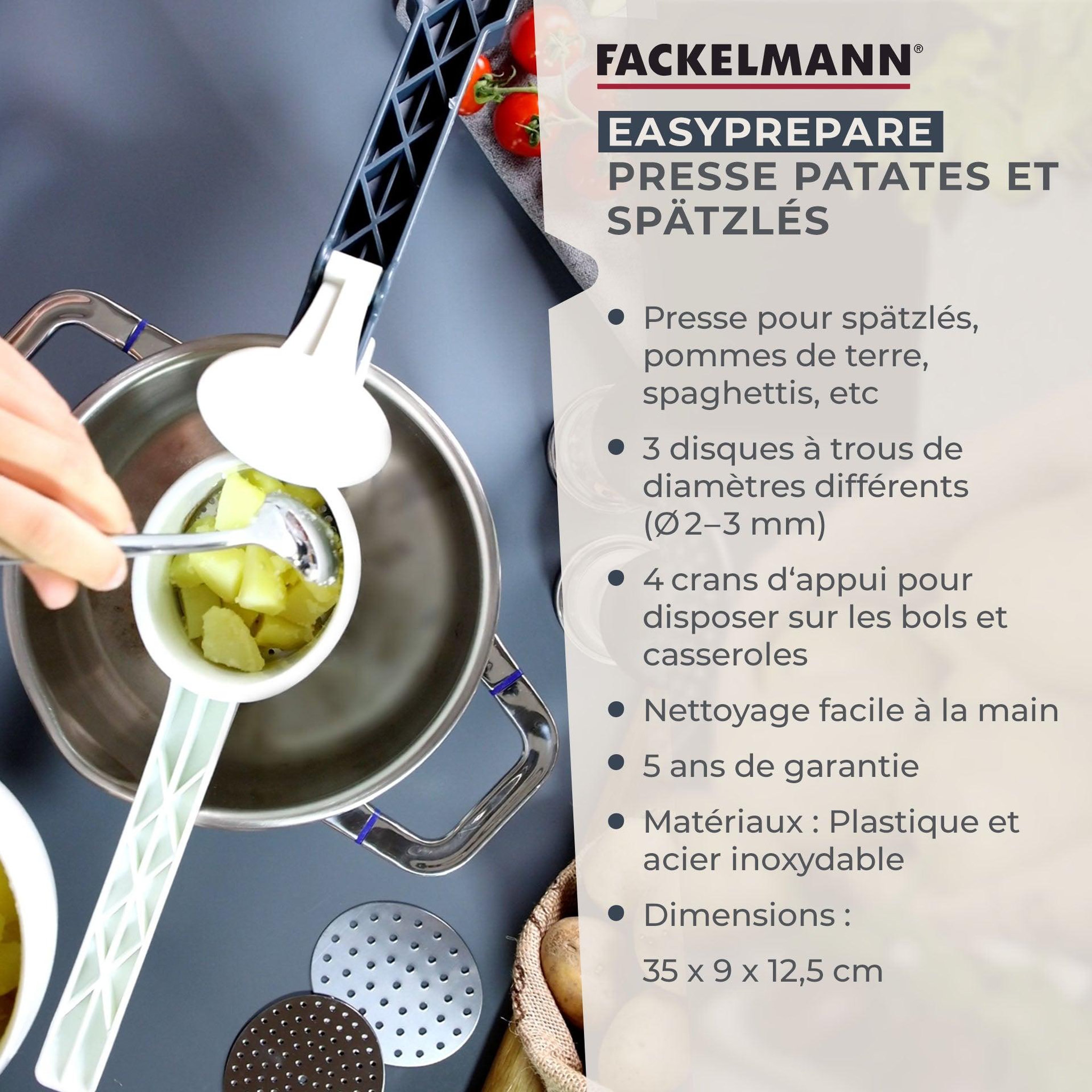 Voir la diapositive 3 : Fackelmann Presse purée et spaetzle manuel fackelmann easy prepare
