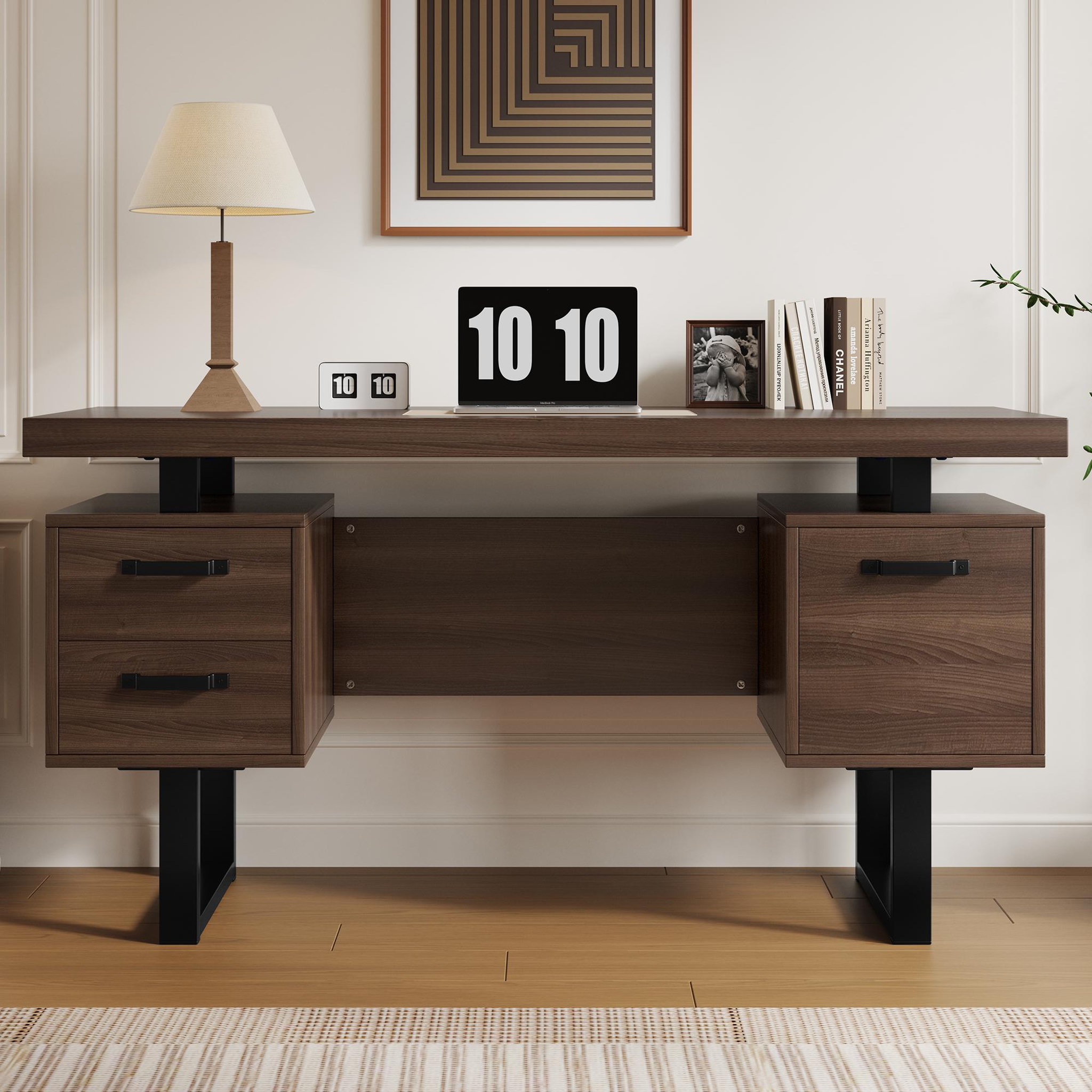 Voir la diapositive 4 : MERAX Bureau 135 cm coloris marron mdf et métal