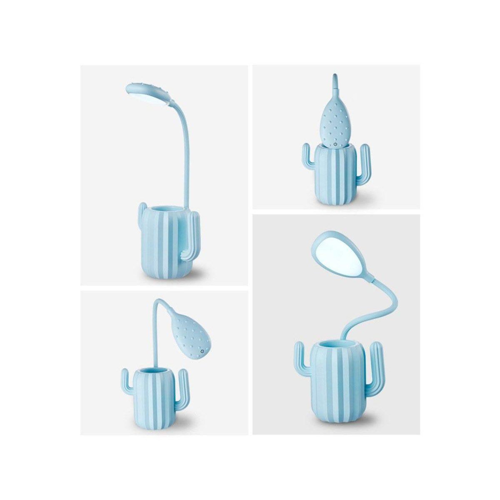 Voir la diapositive 2 : 1001JOUETS Pot à Crayons en Forme de Cactus - Lampe LED Flexible 360° - Éclairage 3 Intensités - Bleu