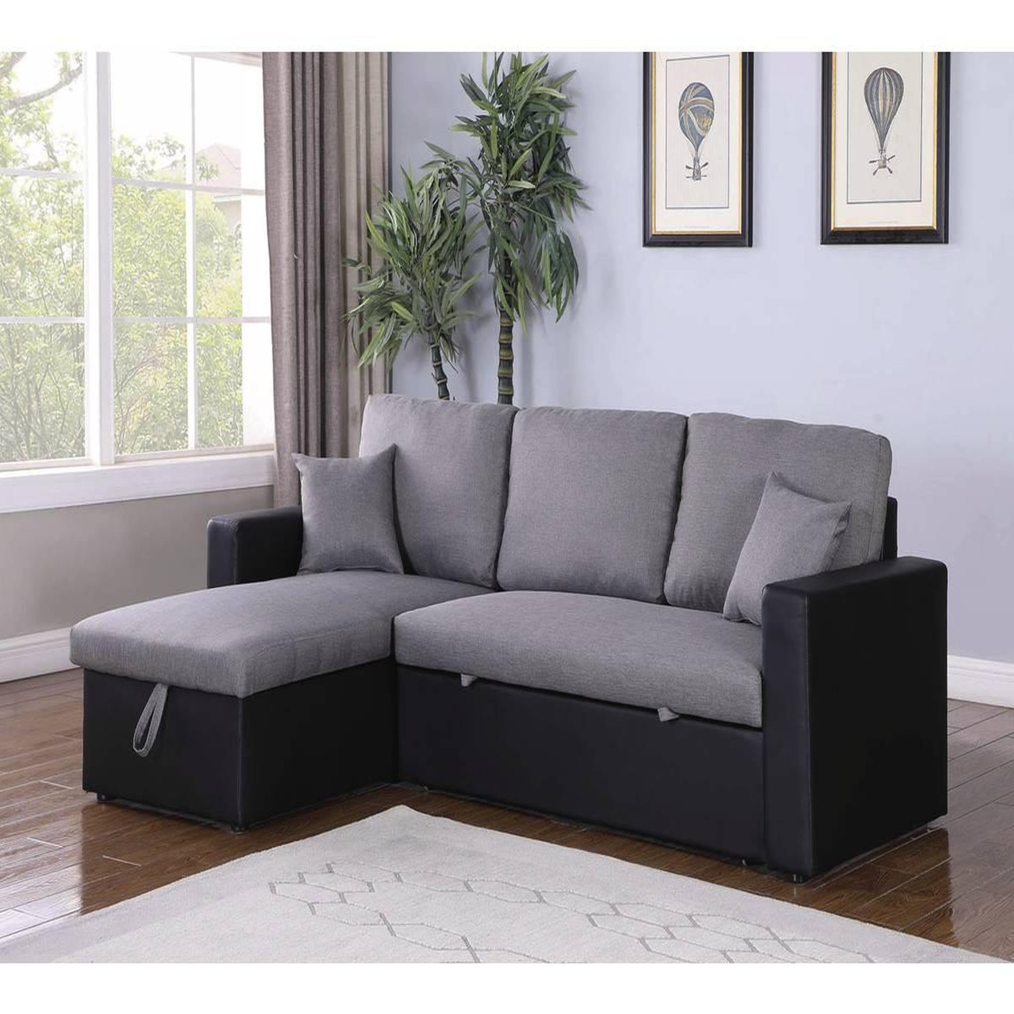 Voir la diapositive 2 : Habitat et Jardin Canapé d'angle convertible/ réversible avec coffre  alain  - 3 places - gris / noir