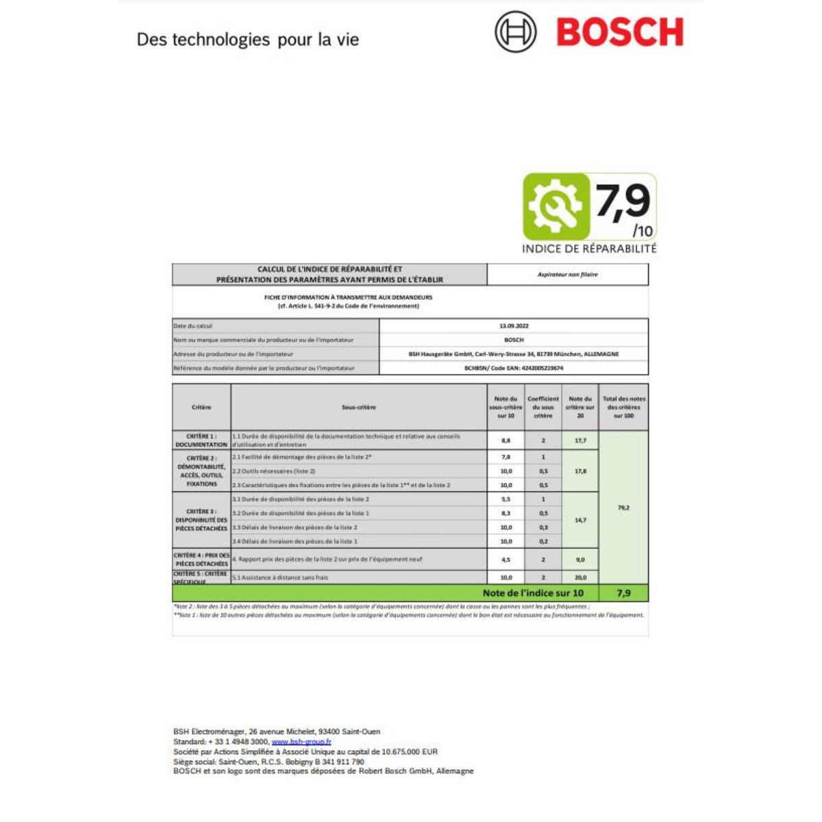 BOSCH Aspirateur balai rechargeable 20v bleu - BCH85N
